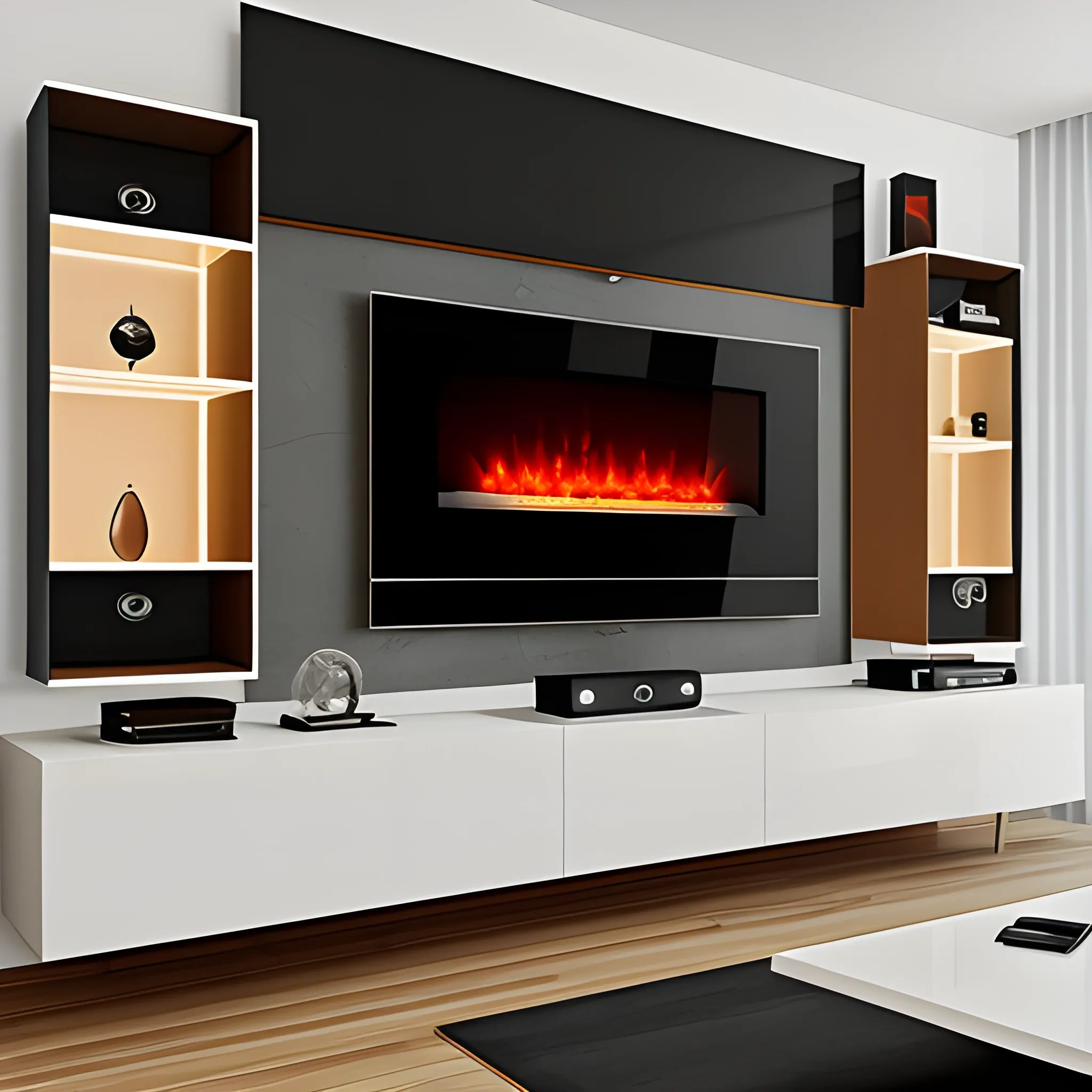 TV wall design with electric fire
