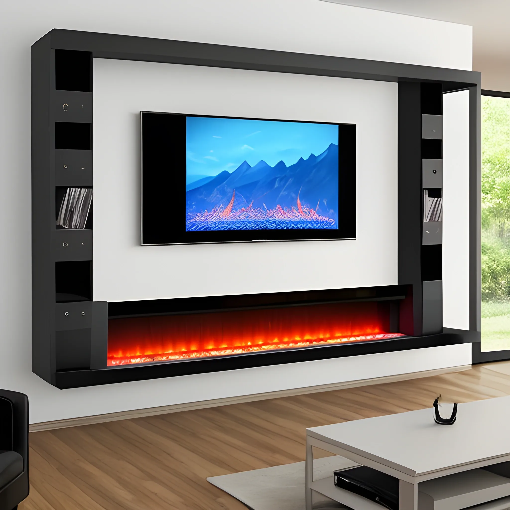 TV wall design with electric fire at the bottom
