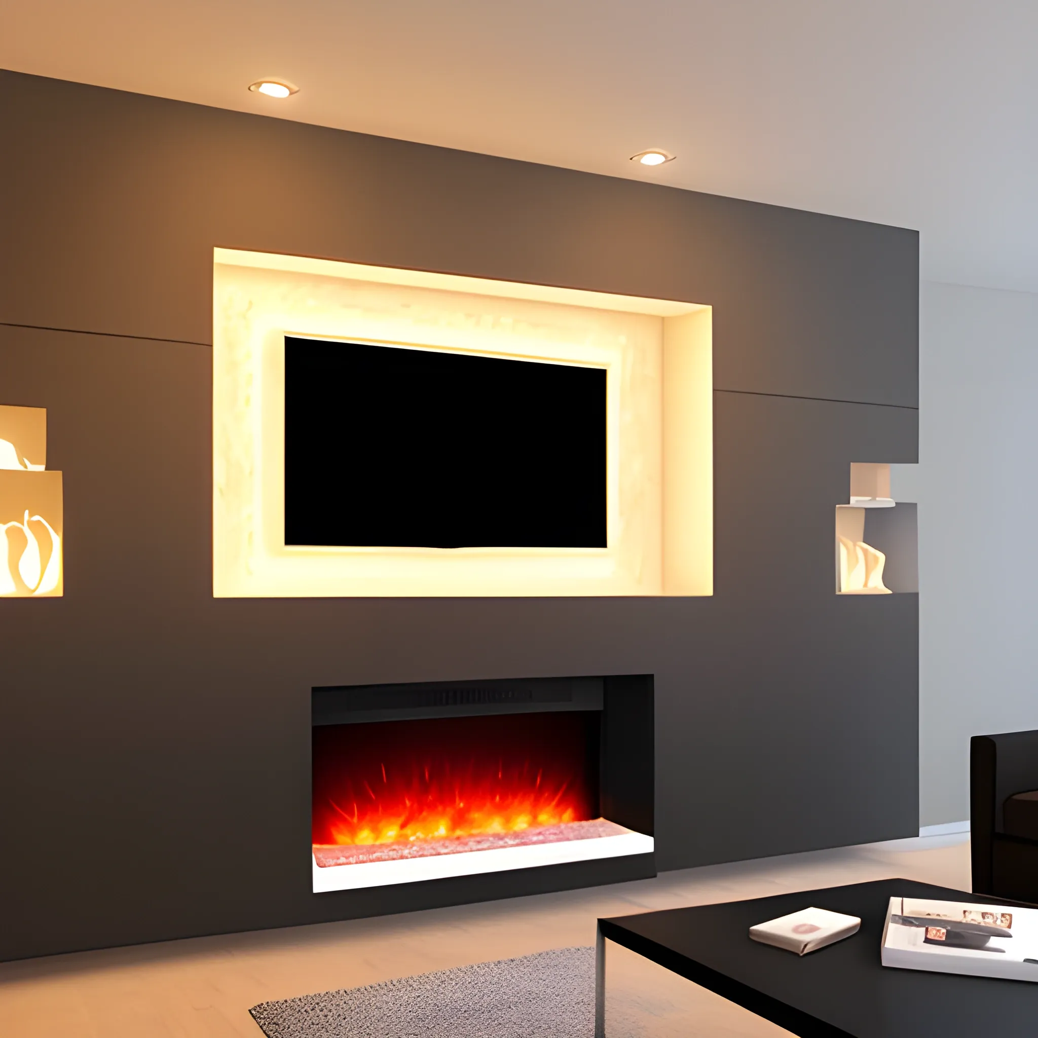 TV wall design with electric fire at the bottom
