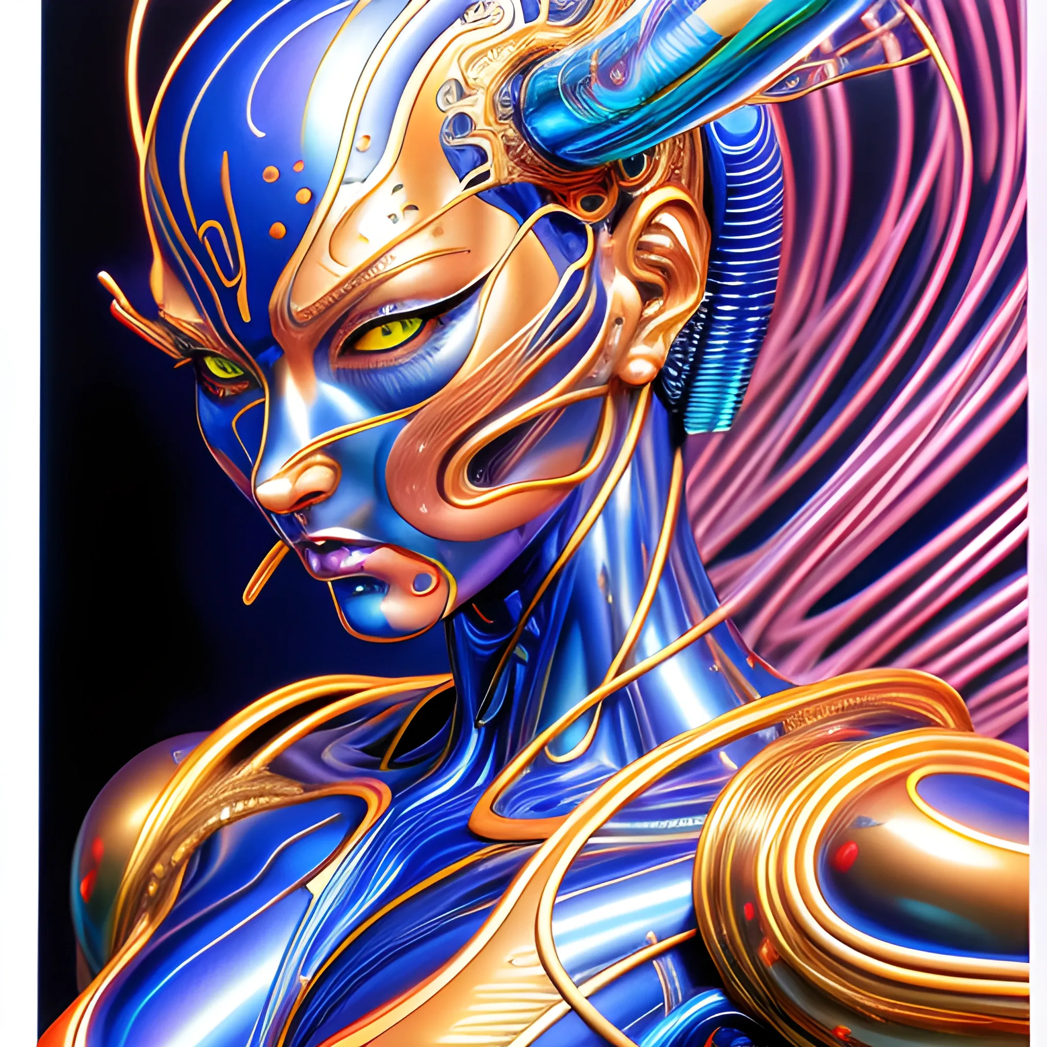 Hyper detailed swirling line art Sorayama, Hajime Vibrant colors, eye-catching masterpiece, aesthetically inspired by Shirow, Masamune, Siudmak, Wojtek, 4K, Water Color