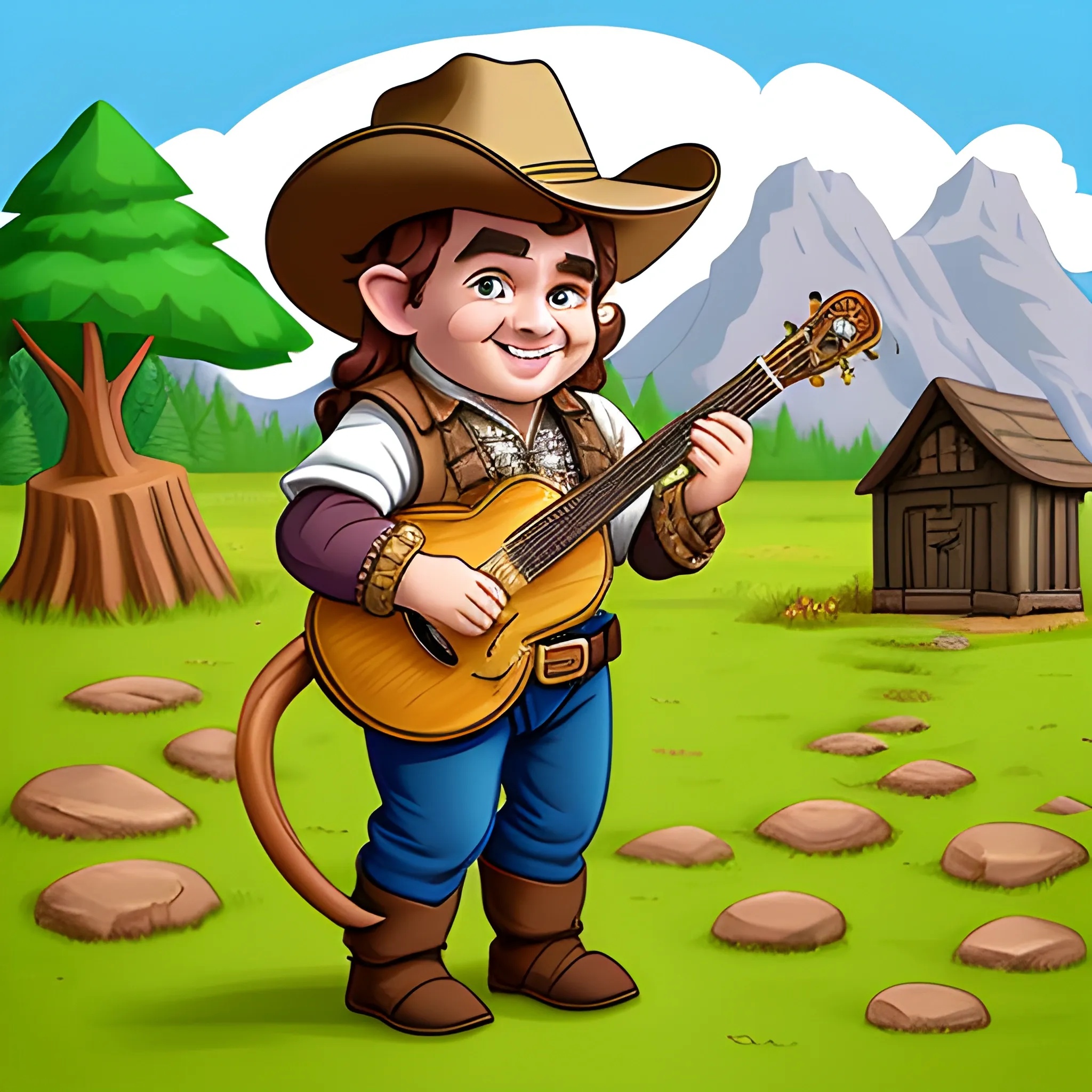 Halfling Bard country with cowboy hat 
, Cartoon