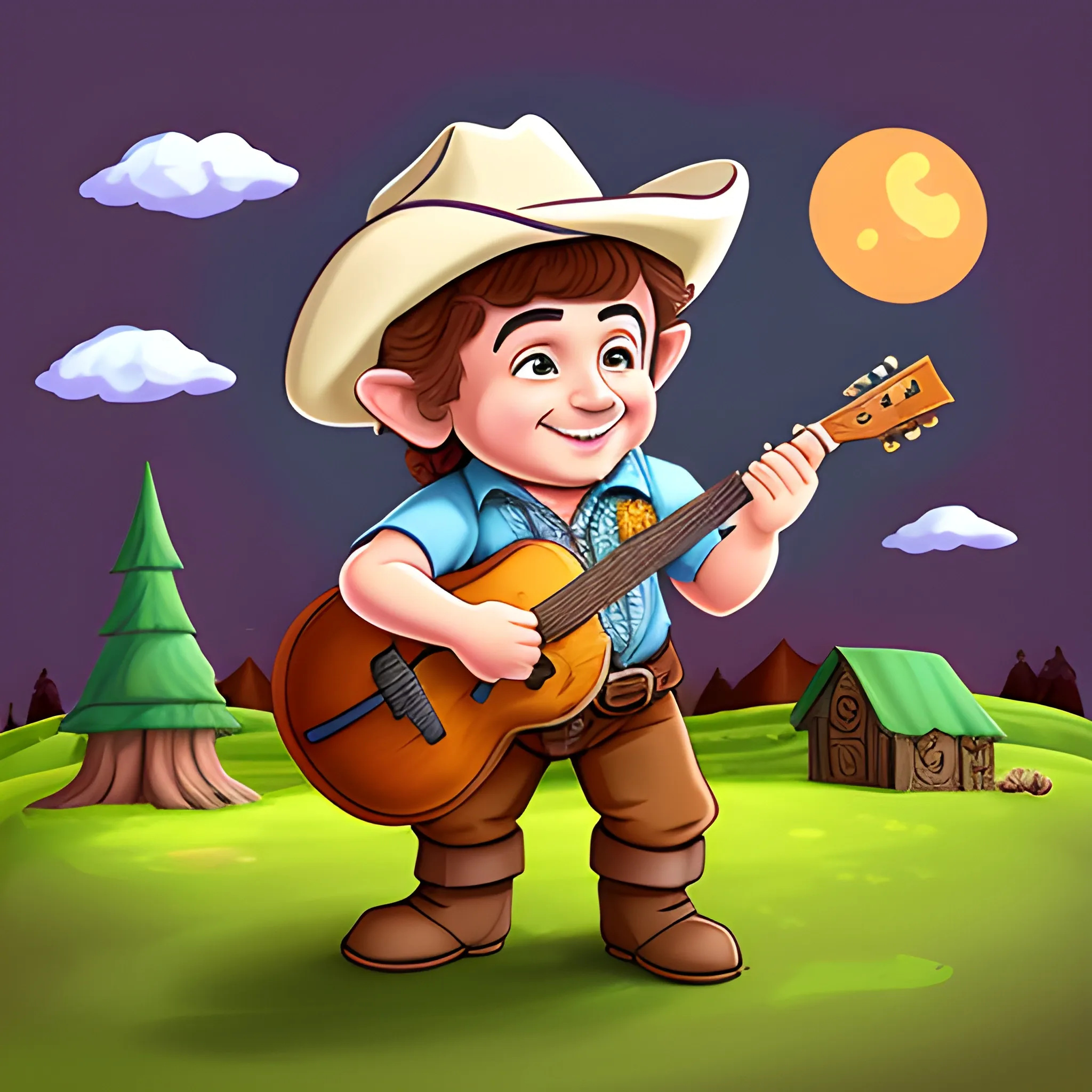 Halfling Bard country with cowboy hat 
, Cartoon