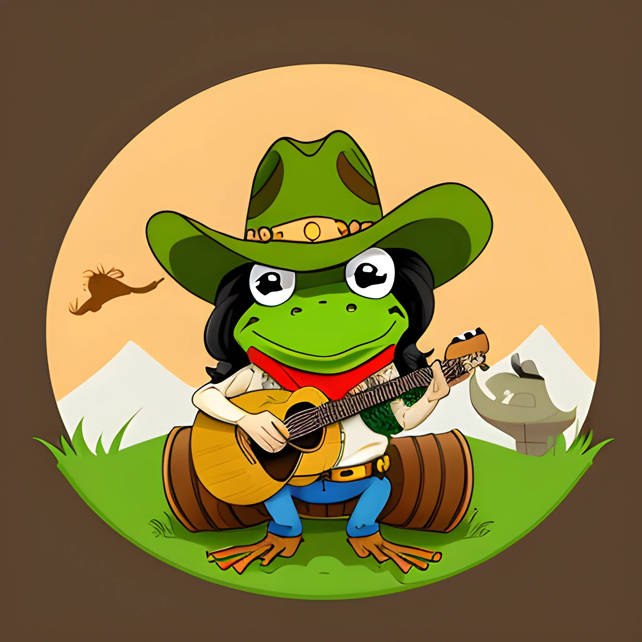 frog Bard country with cowboy hat 
, Cartoon