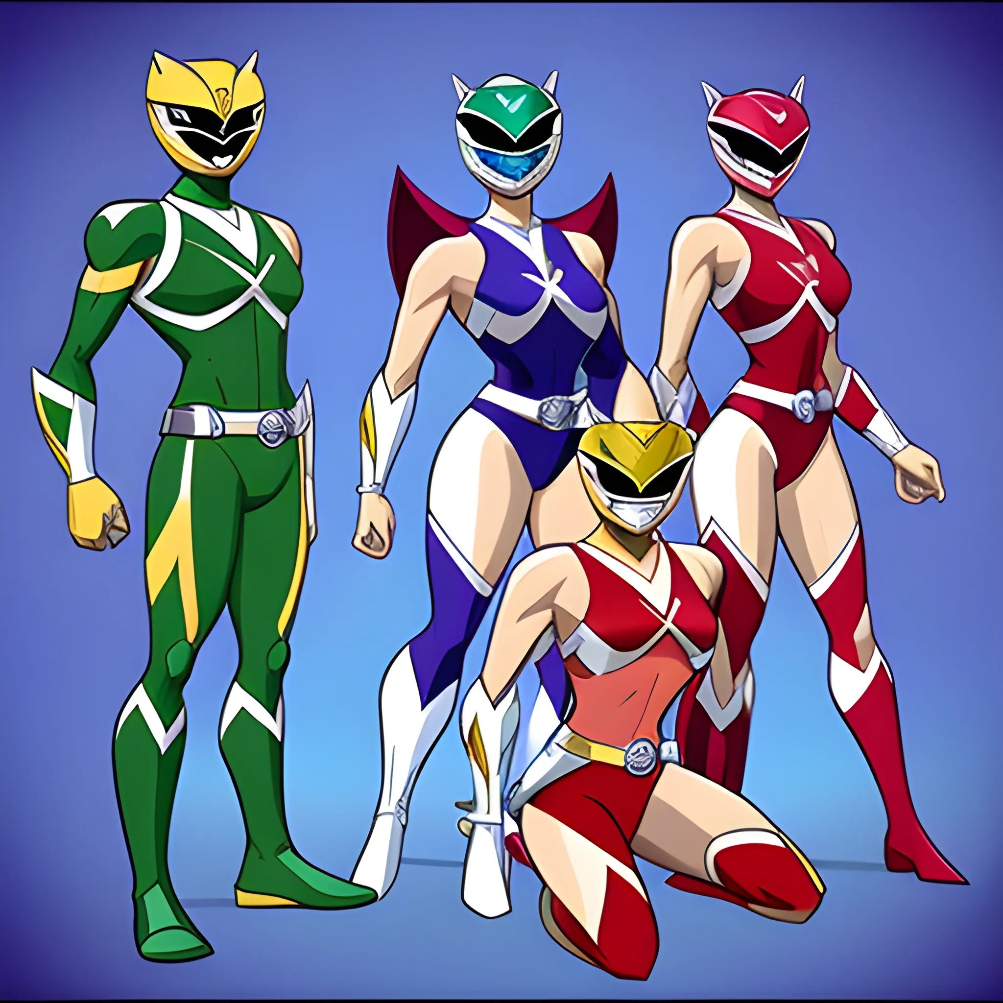 Power Rangers based off a sapphire an emerald and a ruby full body one male and 2 females