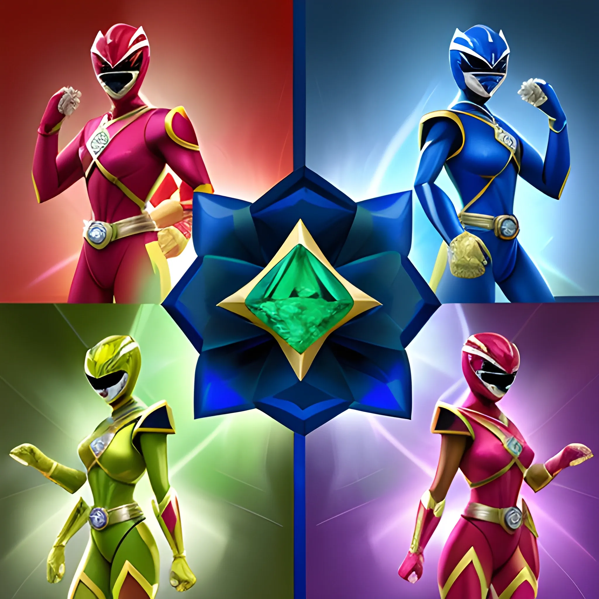 Power Rangers based off a sapphire an emerald and a ruby full body one male and 2 females