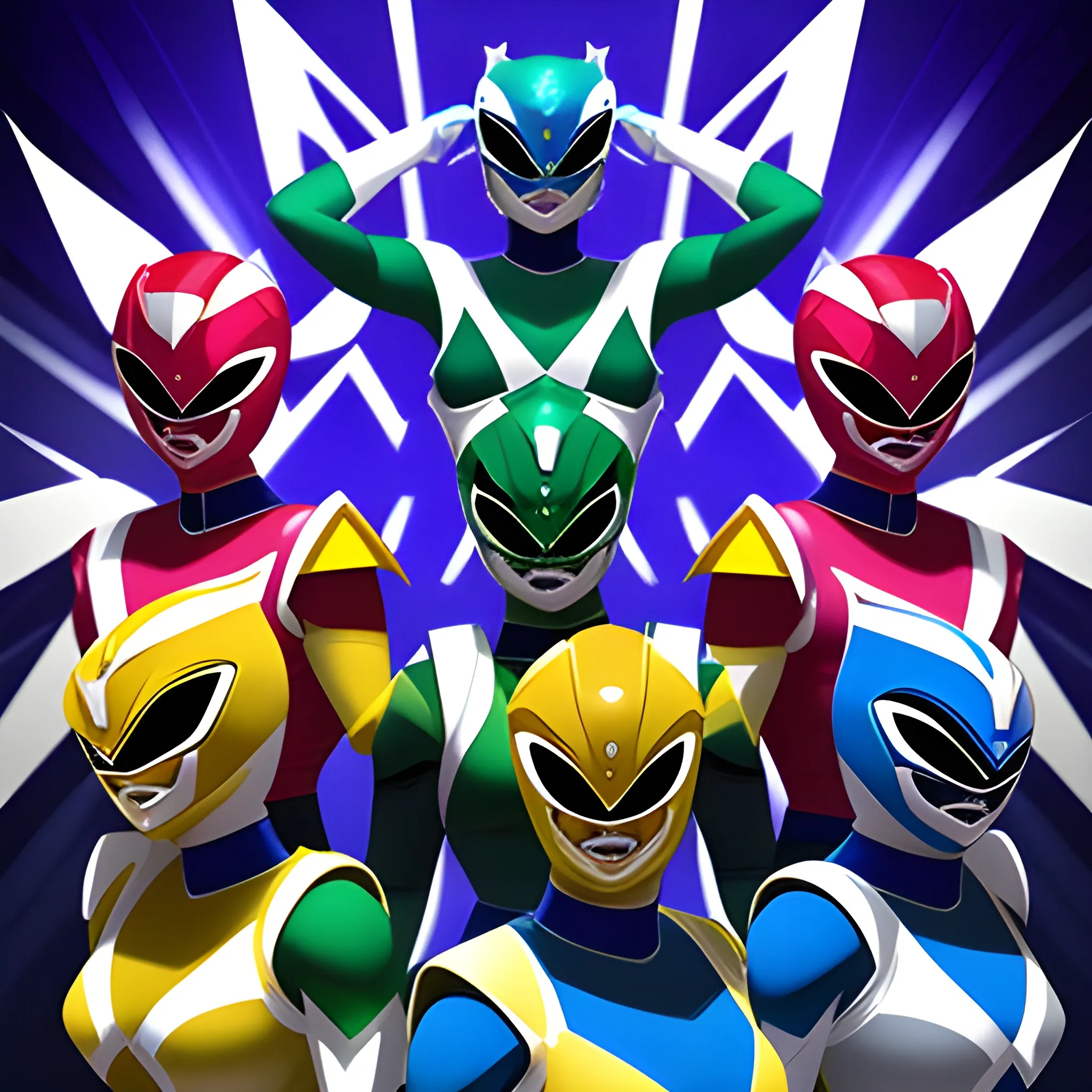 Power Rangers based off a sapphire an emerald and a ruby full body one male and 2 females