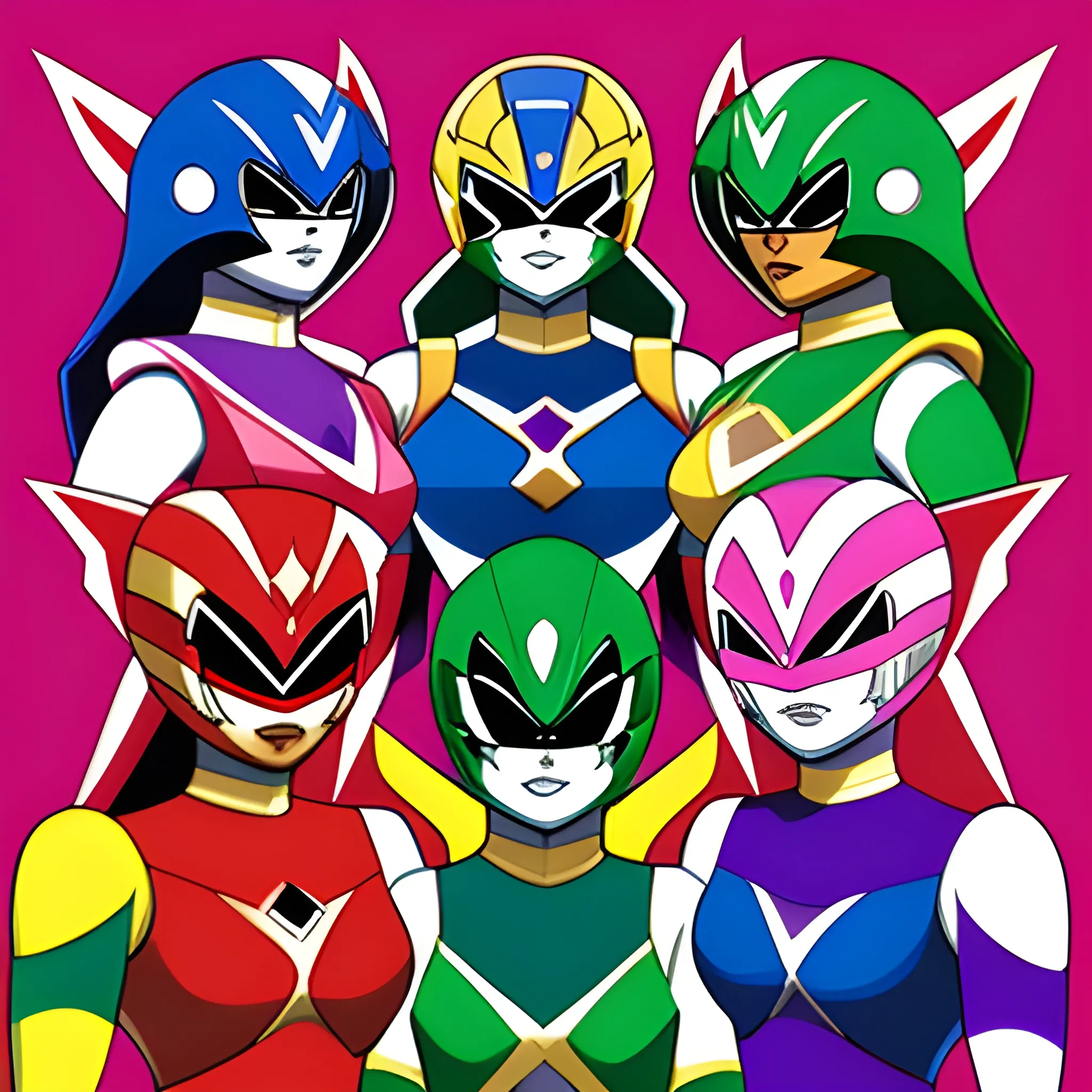 Power Rangers based off a sapphire an emerald and a ruby full body one male and 2 females