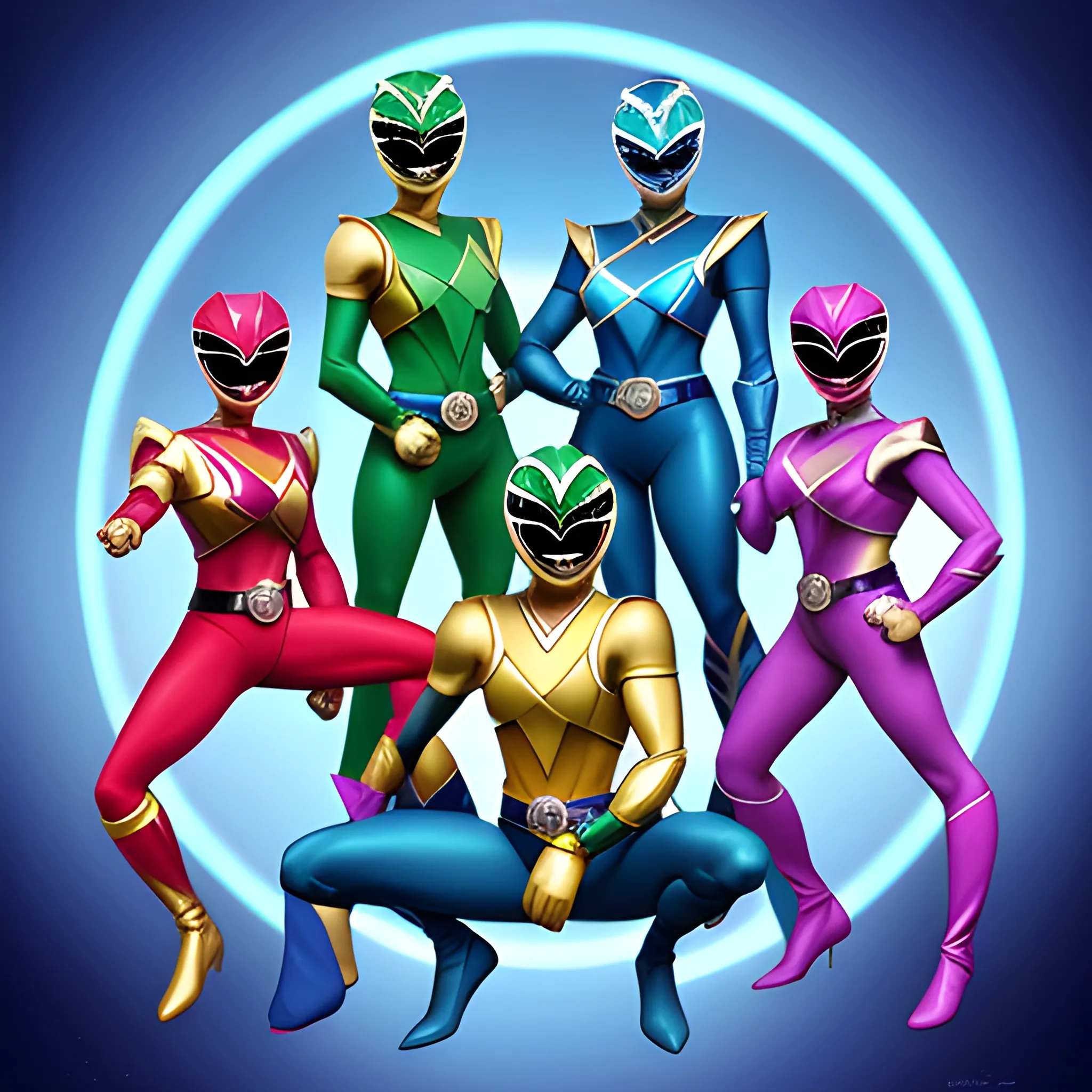 Power Rangers based off a sapphire an emerald and a ruby full body one male and 2 females