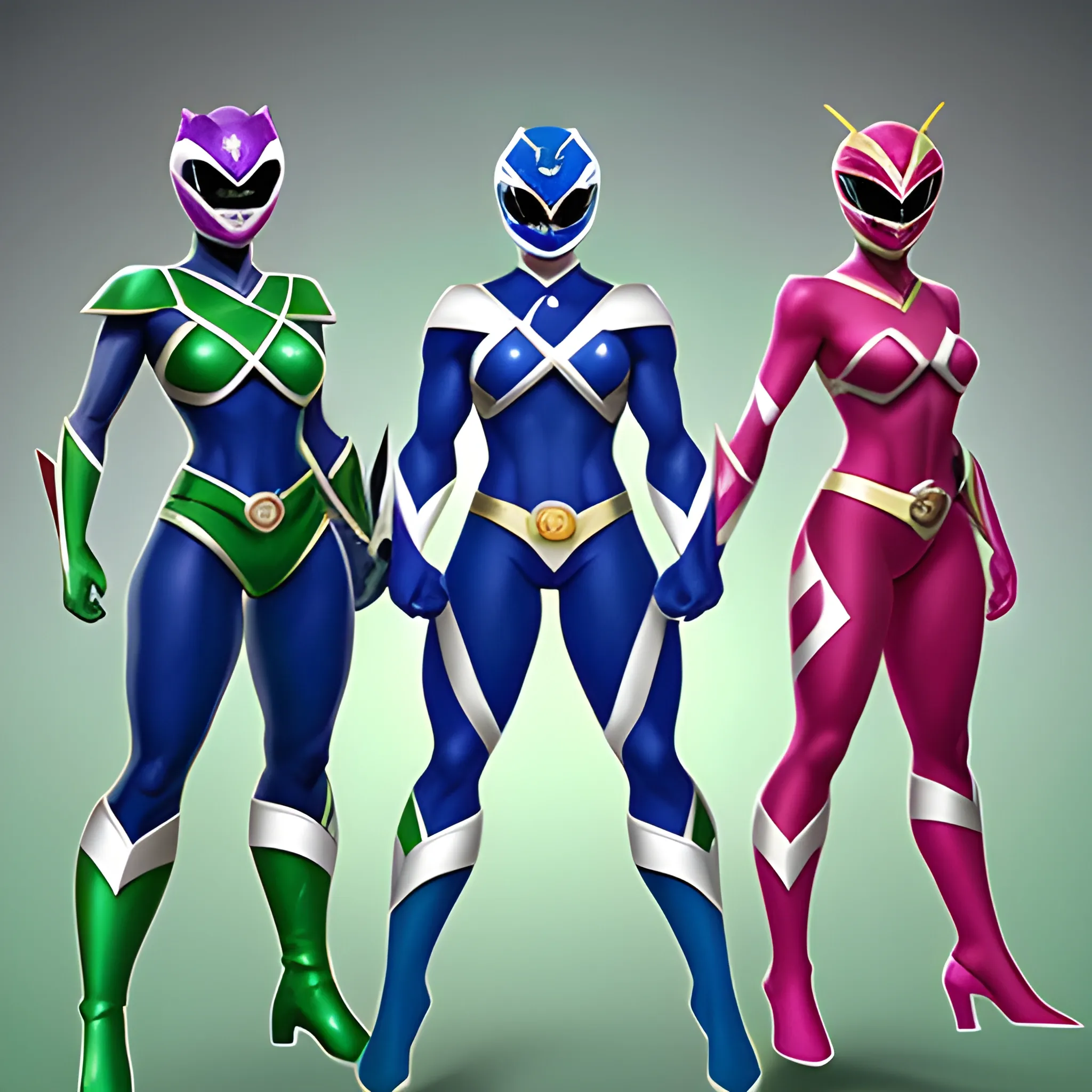 Power Rangers based off a sapphire an emerald and a ruby full body one male and 2 females