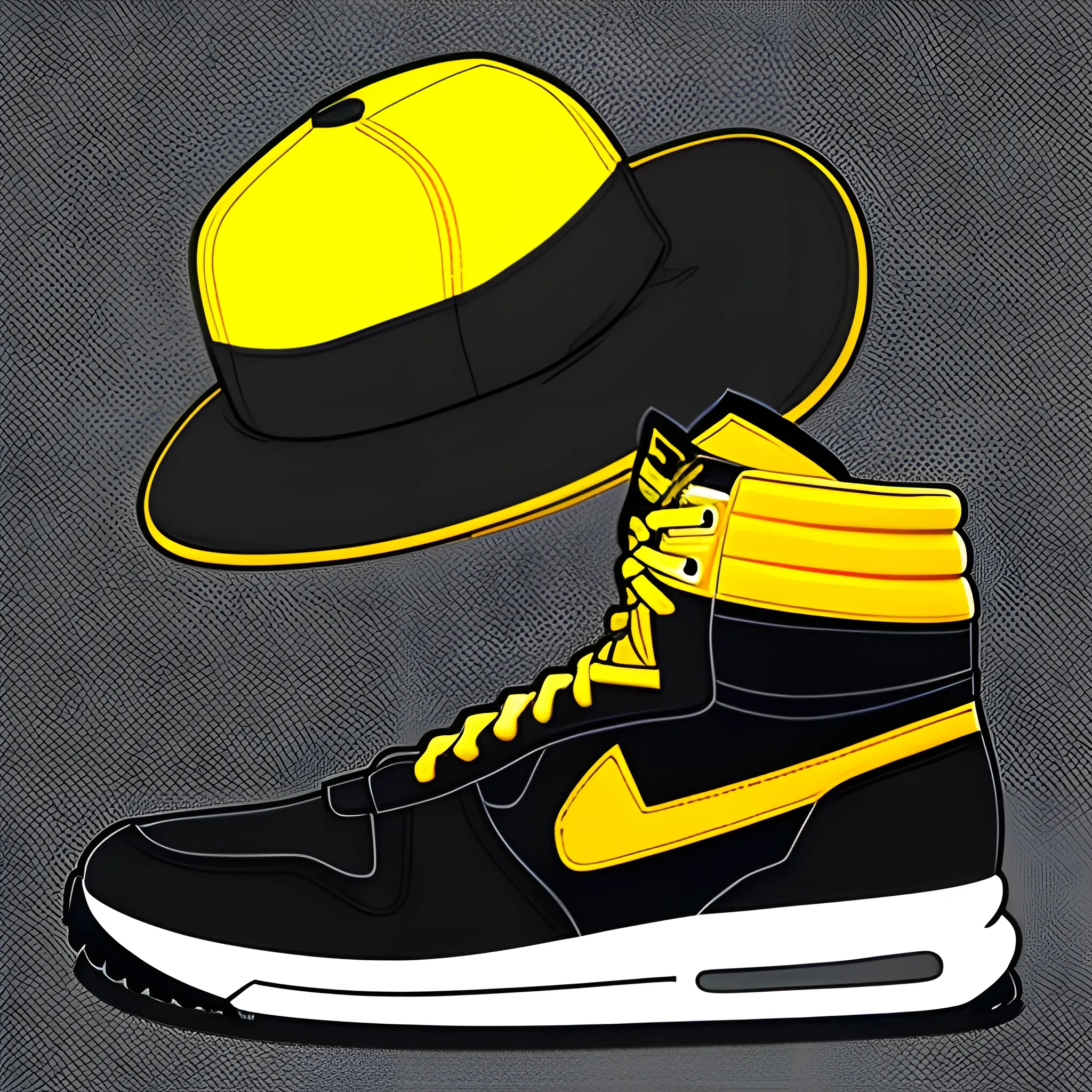 I want you to create a character in sprite format, size 256x256, who is a boy with a yellow and black cap, with clothing in those colors and with a black backpack, some sneakers, his eyes are black, and his hair is black., Cartoon