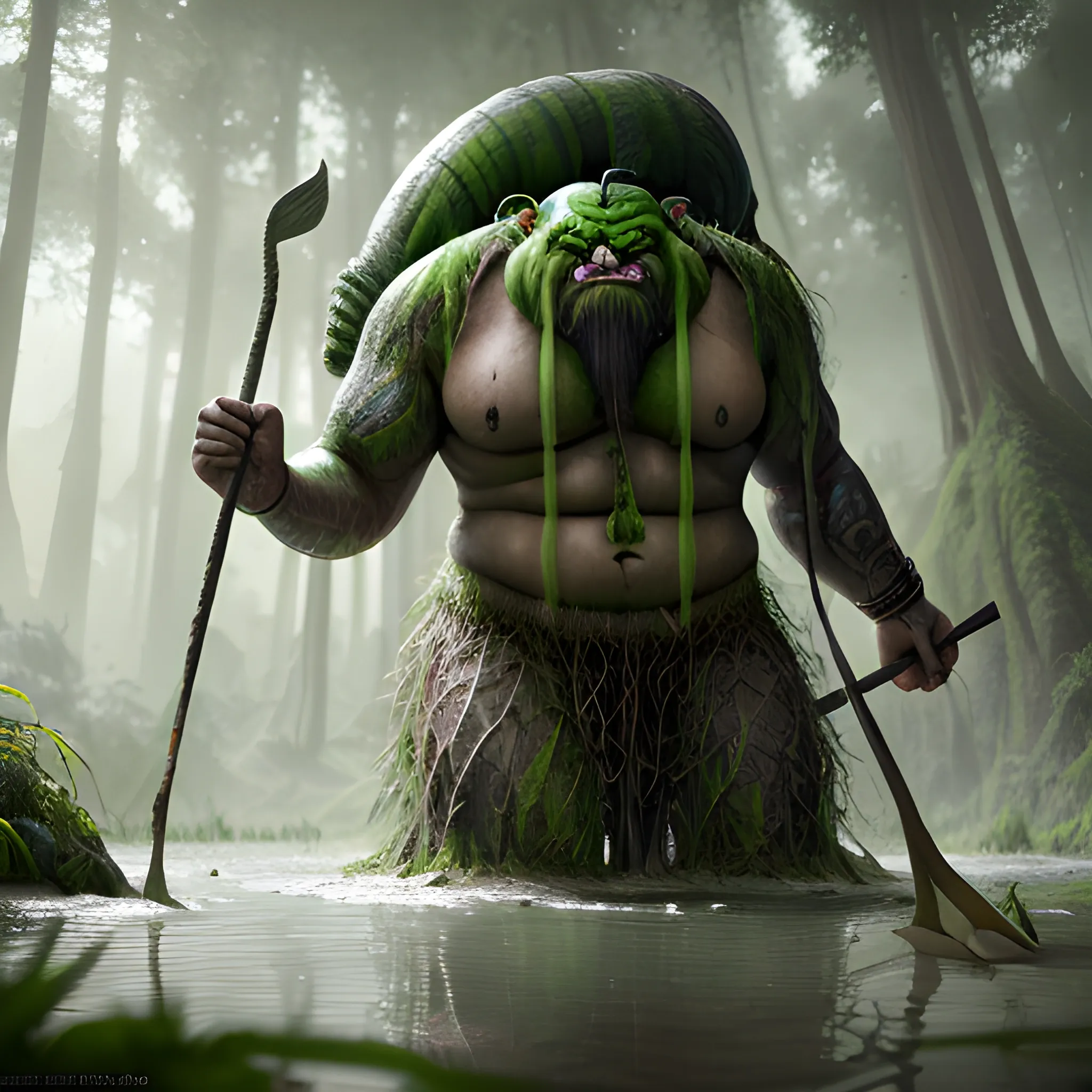 huge troll with club in hand, swamps, superrealistic, hyperrealistic, 8k, high resolution, high quality, detailed, detailed matte painting, deep color, fantastical, intricate detail, splash screen, complementary colors, fantasy concept art, 8k resolution trending on Artstation Unreal Engine