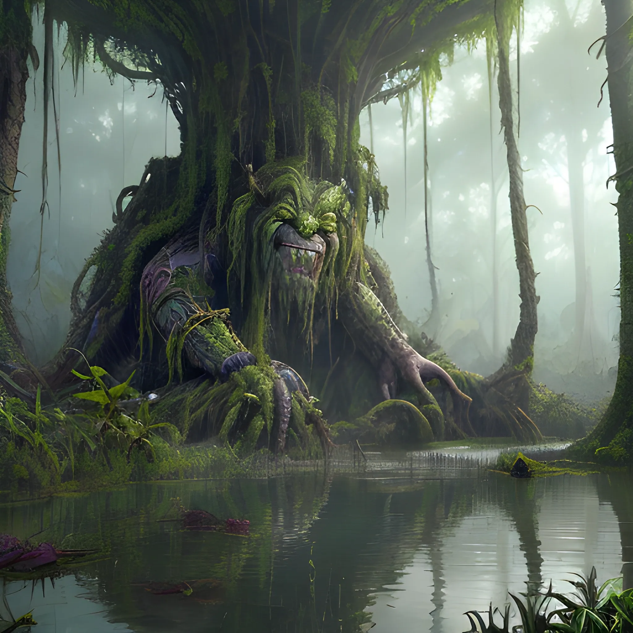 huge troll, swamps, superrealistic, hyperrealistic, 8k, high resolution, high quality, detailed, detailed matte painting, deep color, fantastical, intricate detail, splash screen, complementary colors, fantasy concept art, 8k resolution trending on Artstation Unreal Engine