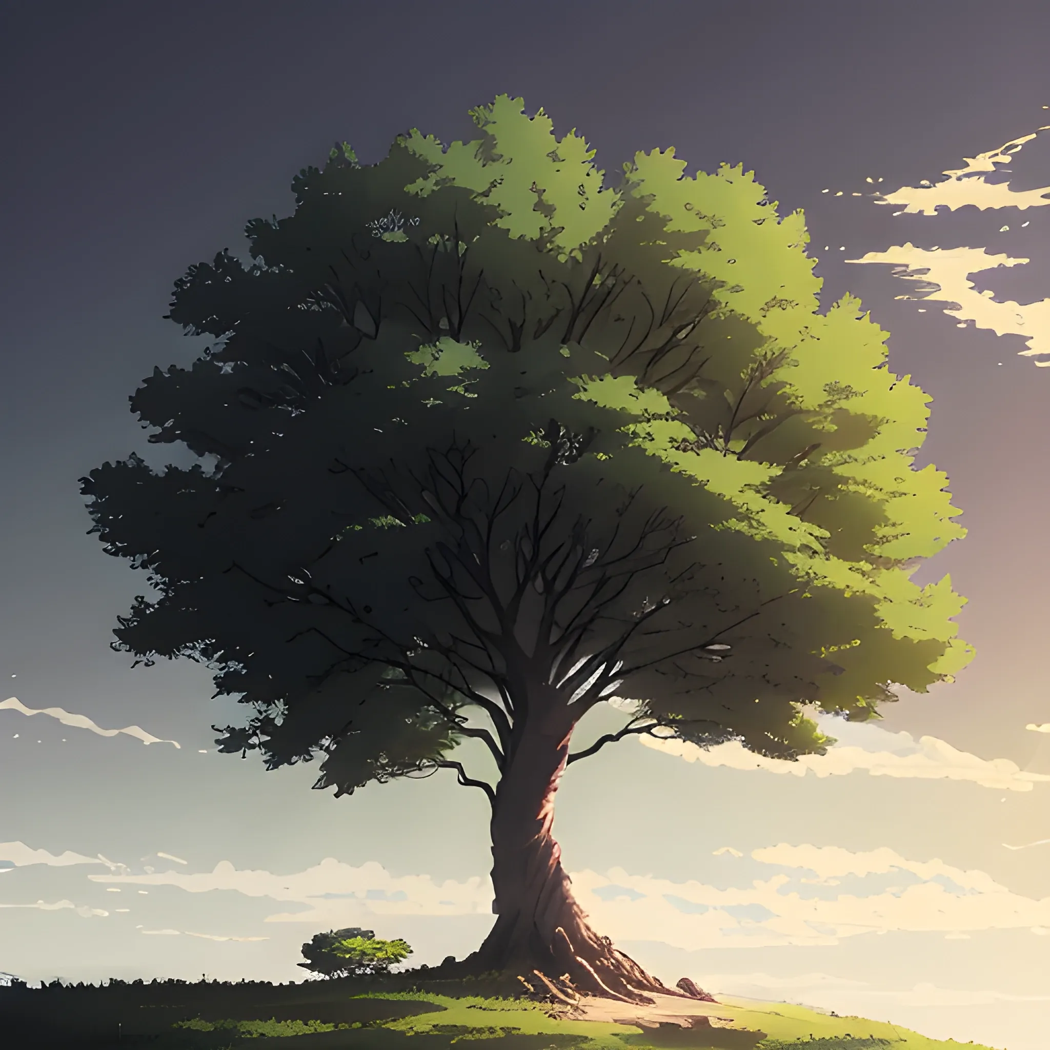 a tree in the style of makoto shinkai and greg rutkowski and albert bierstadt and james gurney