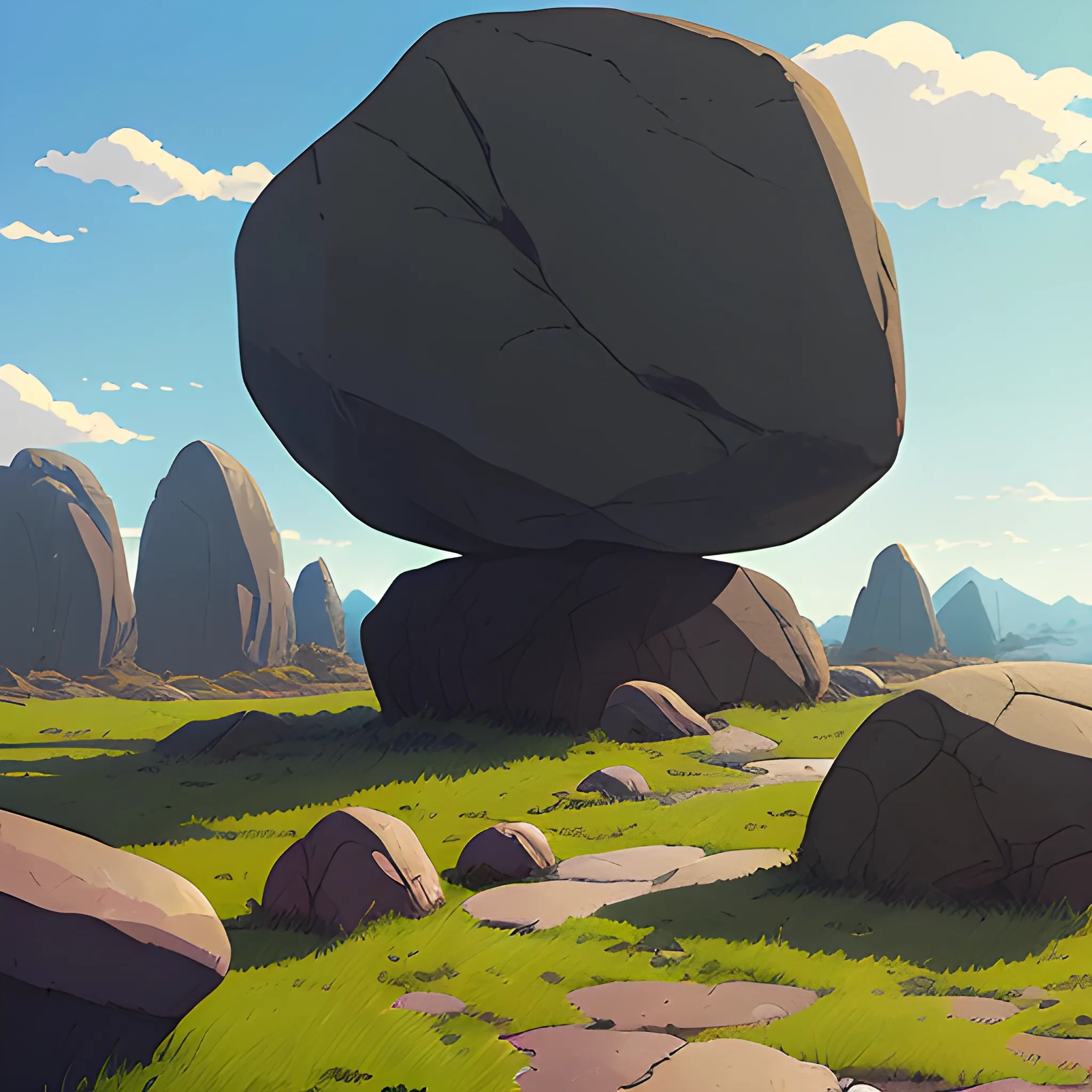  big stones in the style of makoto shinkai and greg rutkowski and albert bierstadt and james gurney