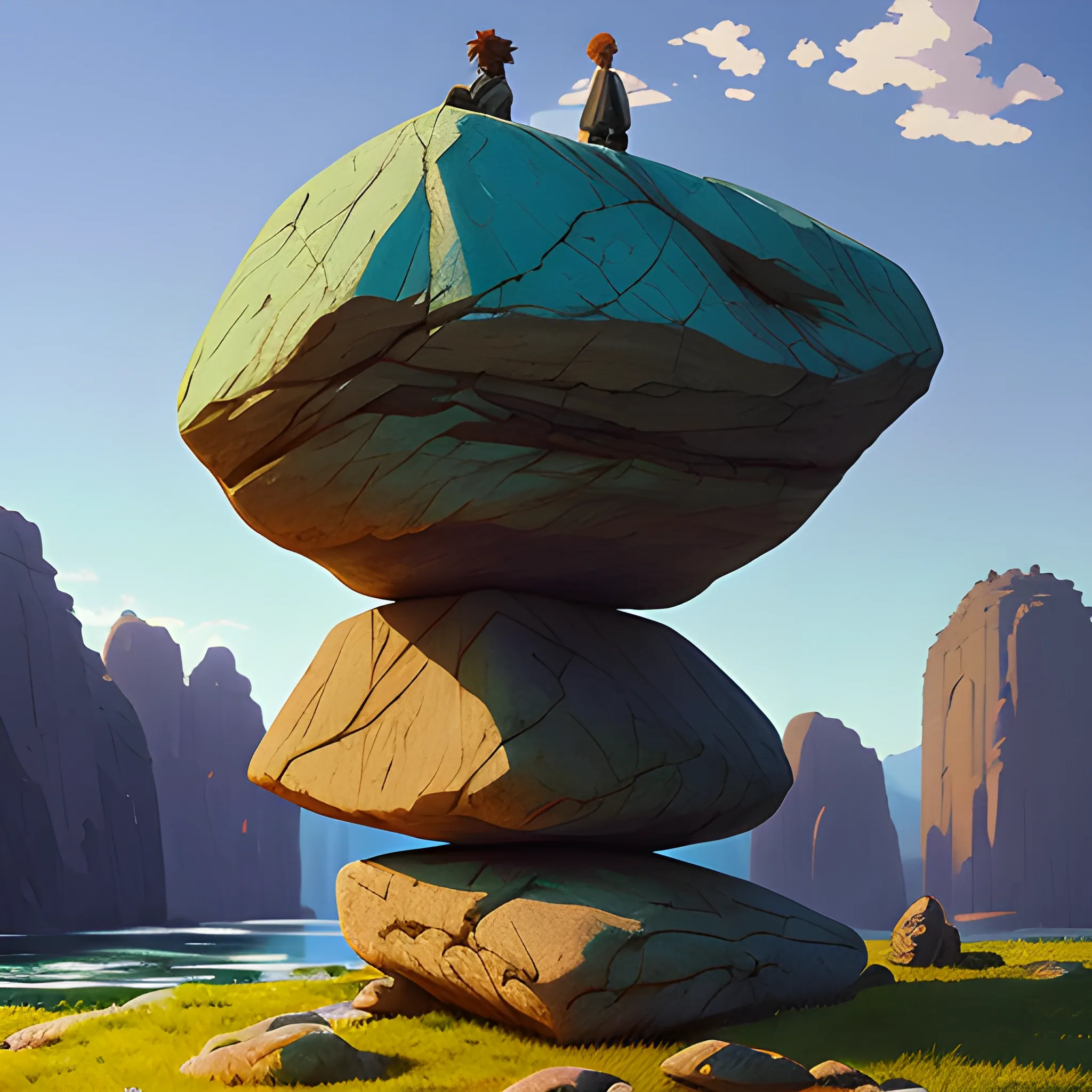  big stones in the style of makoto shinkai and greg rutkowski and albert bierstadt and james gurney