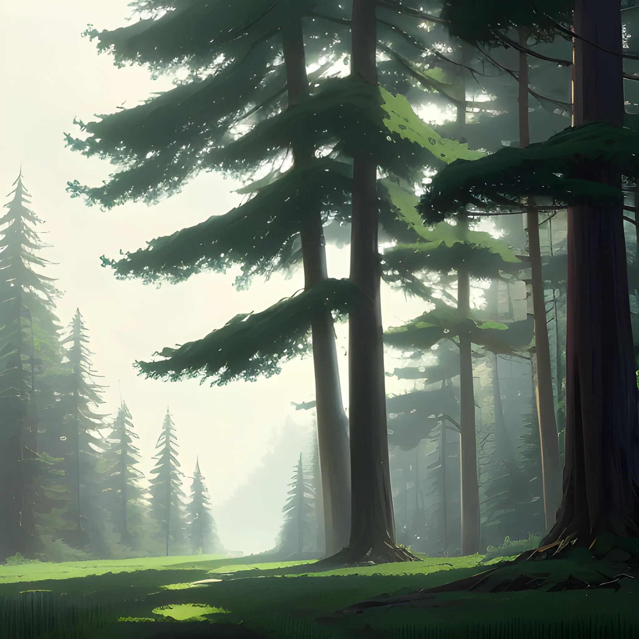 tall trees in the style of makoto shinkai and greg rutkowski and albert bierstadt and james gurney