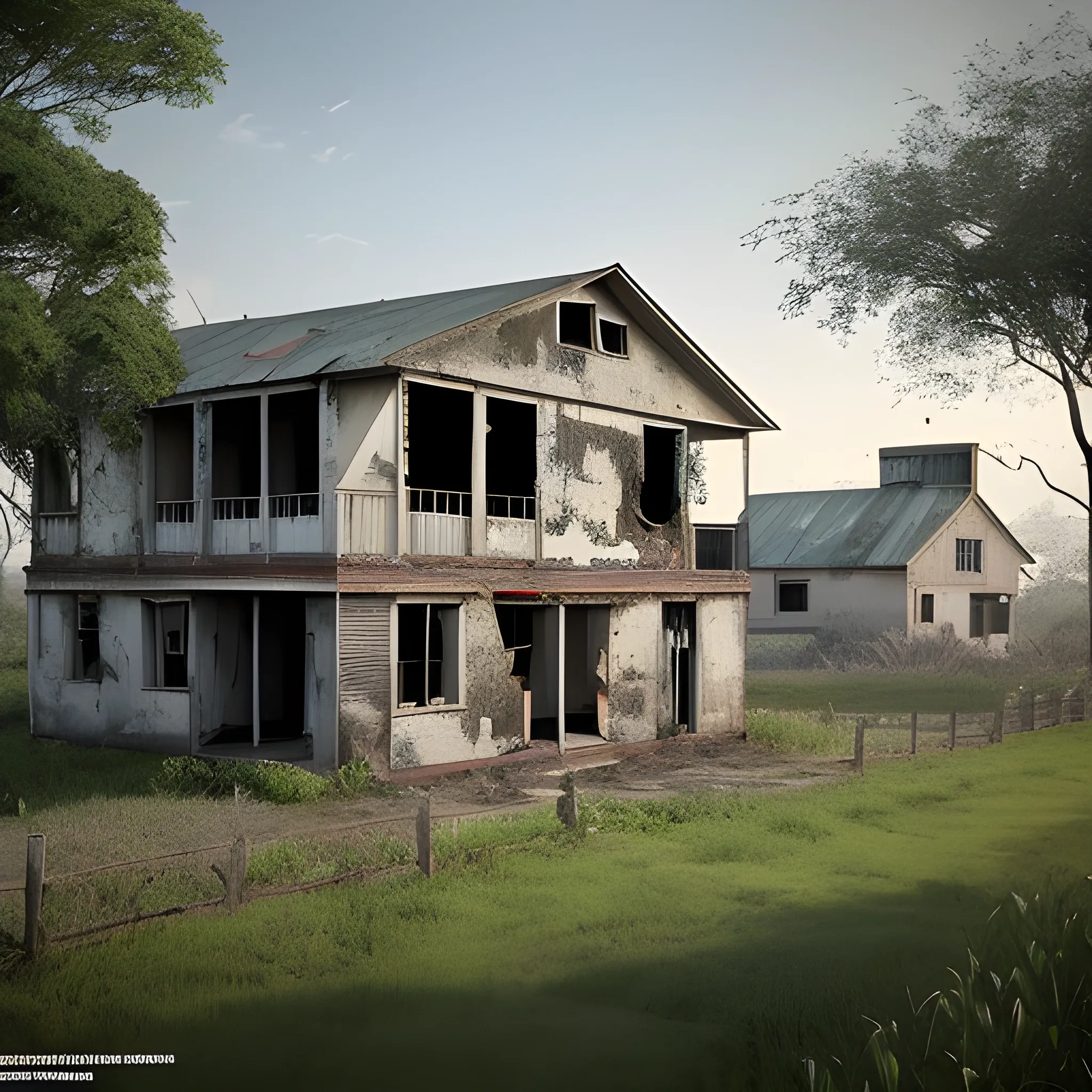 Generate dilapidated rural house, generate exterior view of the house