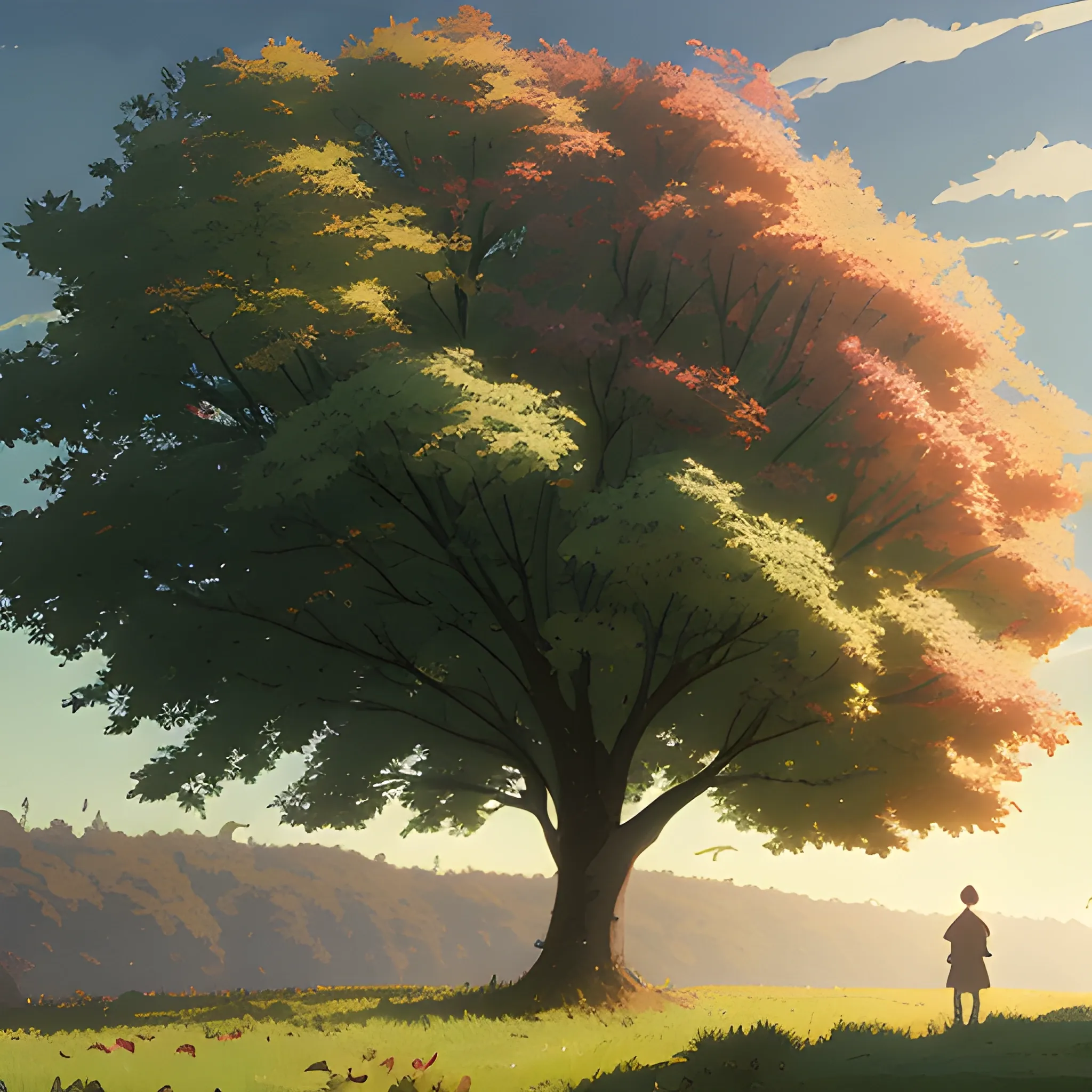 in the style of makoto shinkai and greg rutkowski and albert bierstadt and james gurney，

a apple tree