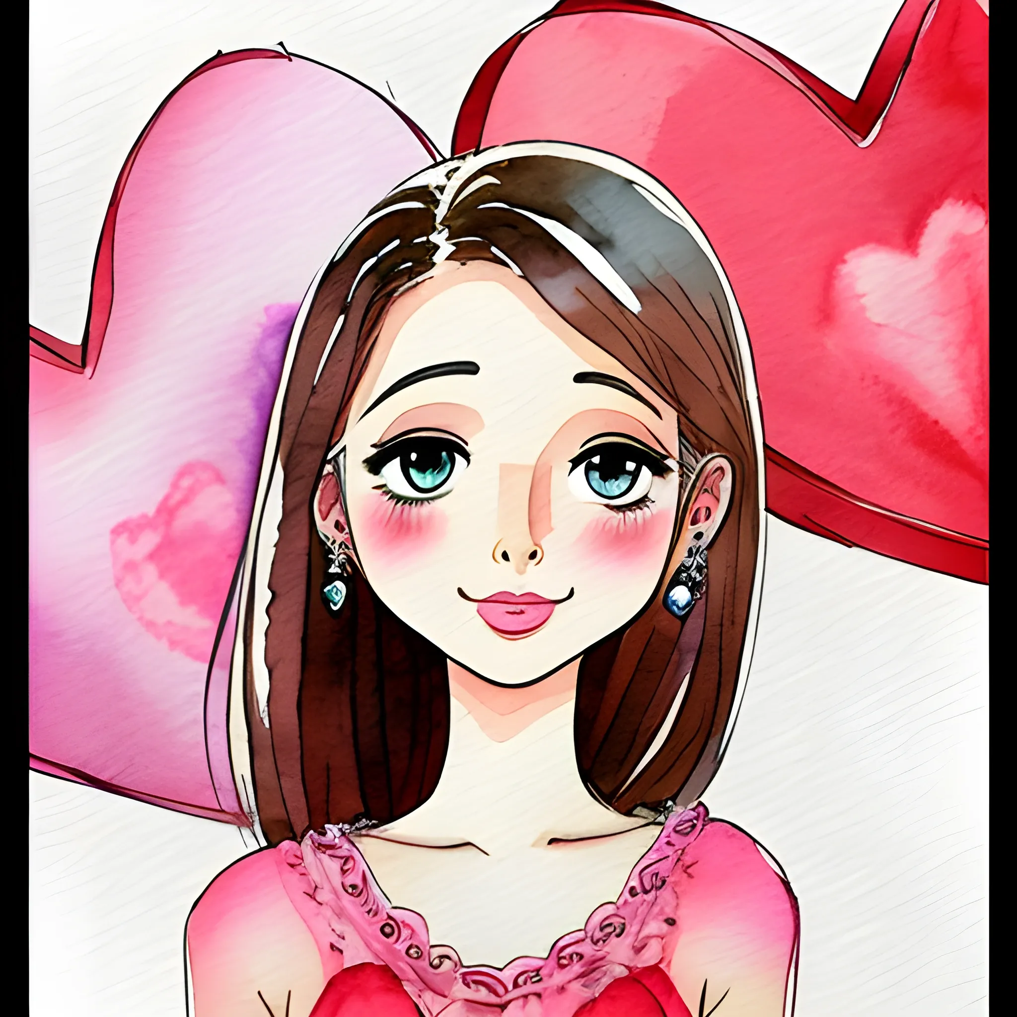 Create an attractive picture for me on the occasion of (Valentine), Water Color, Cartoon