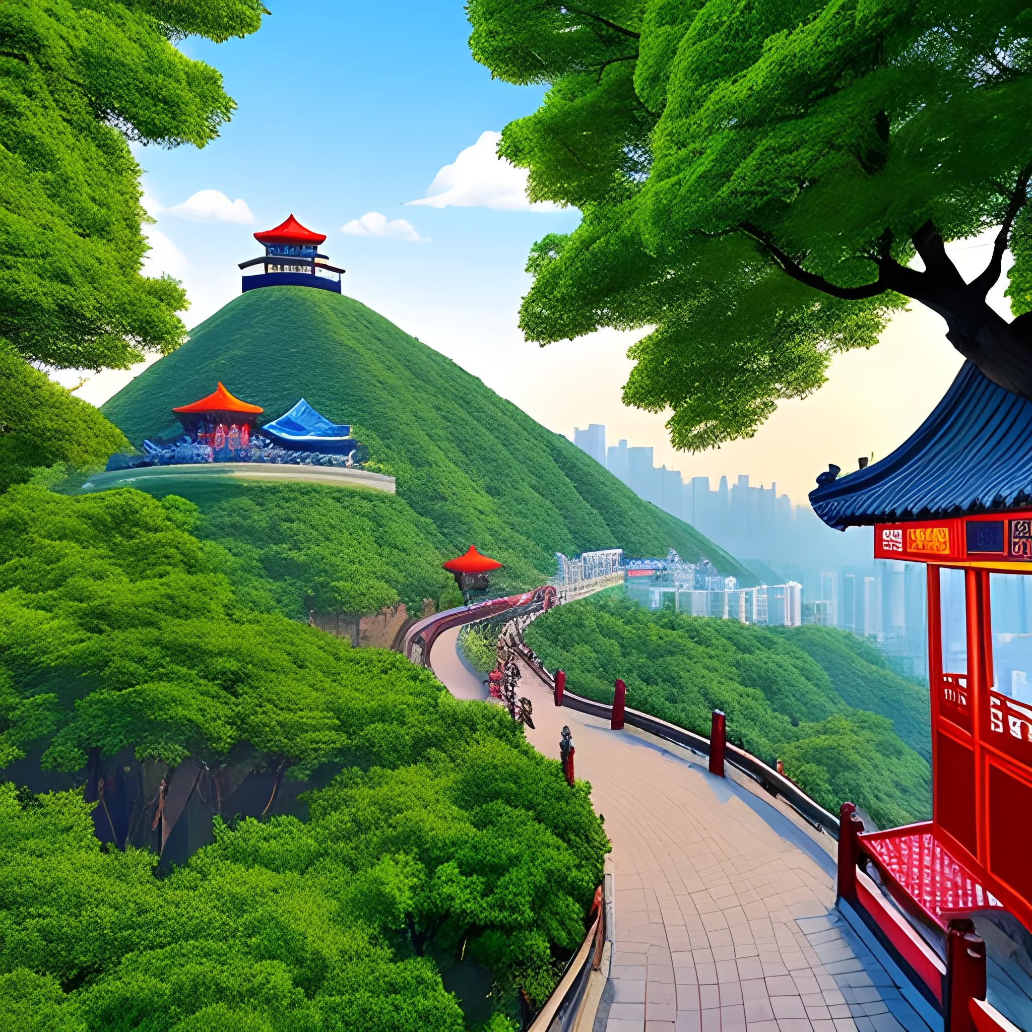 Generate a cartoon-style picture of the Fanjing Mountain scenic spot, located at the Muradi Road