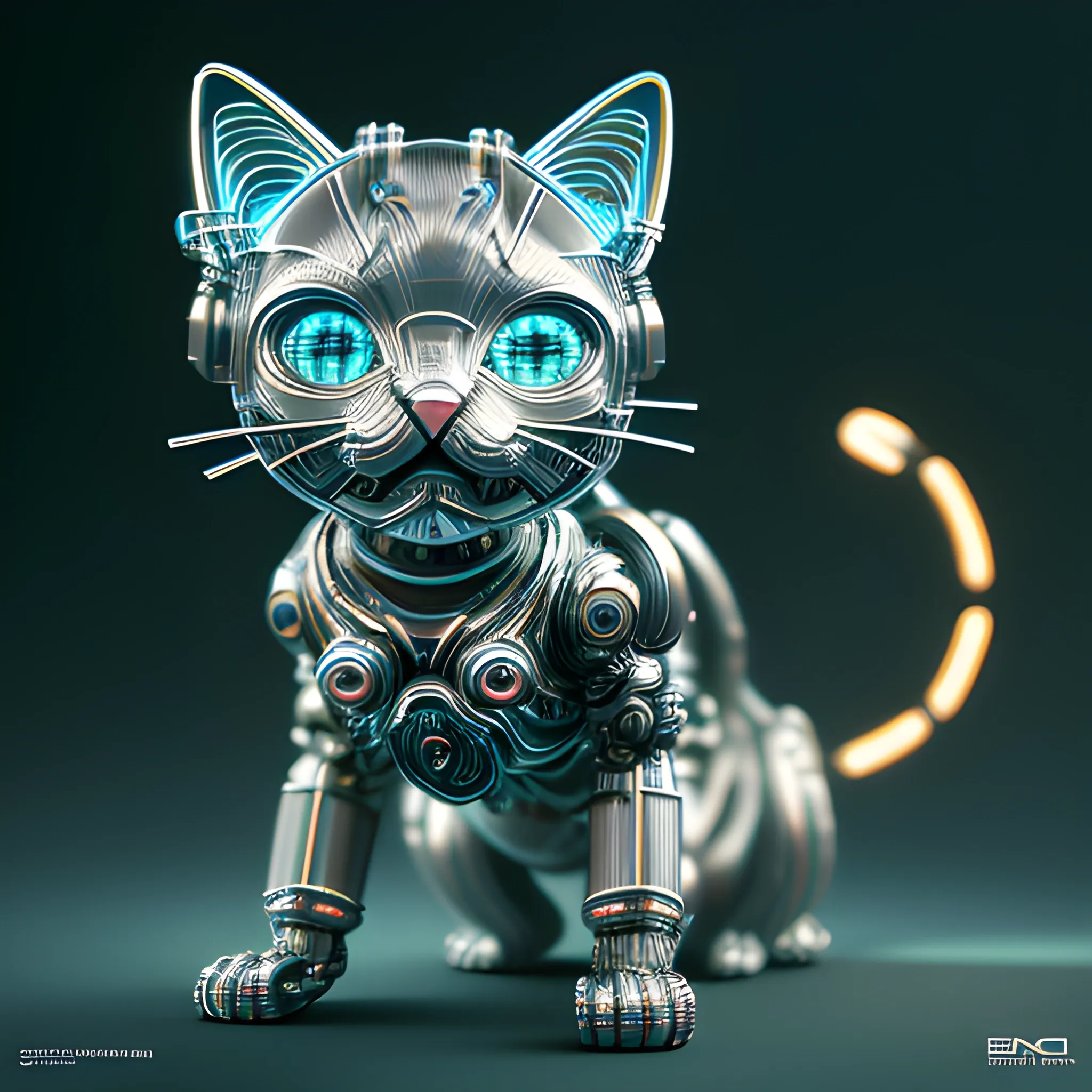 A Hyper detailed Complex 3d Render Of A Cute Cyborg Kitten Made Out Of 