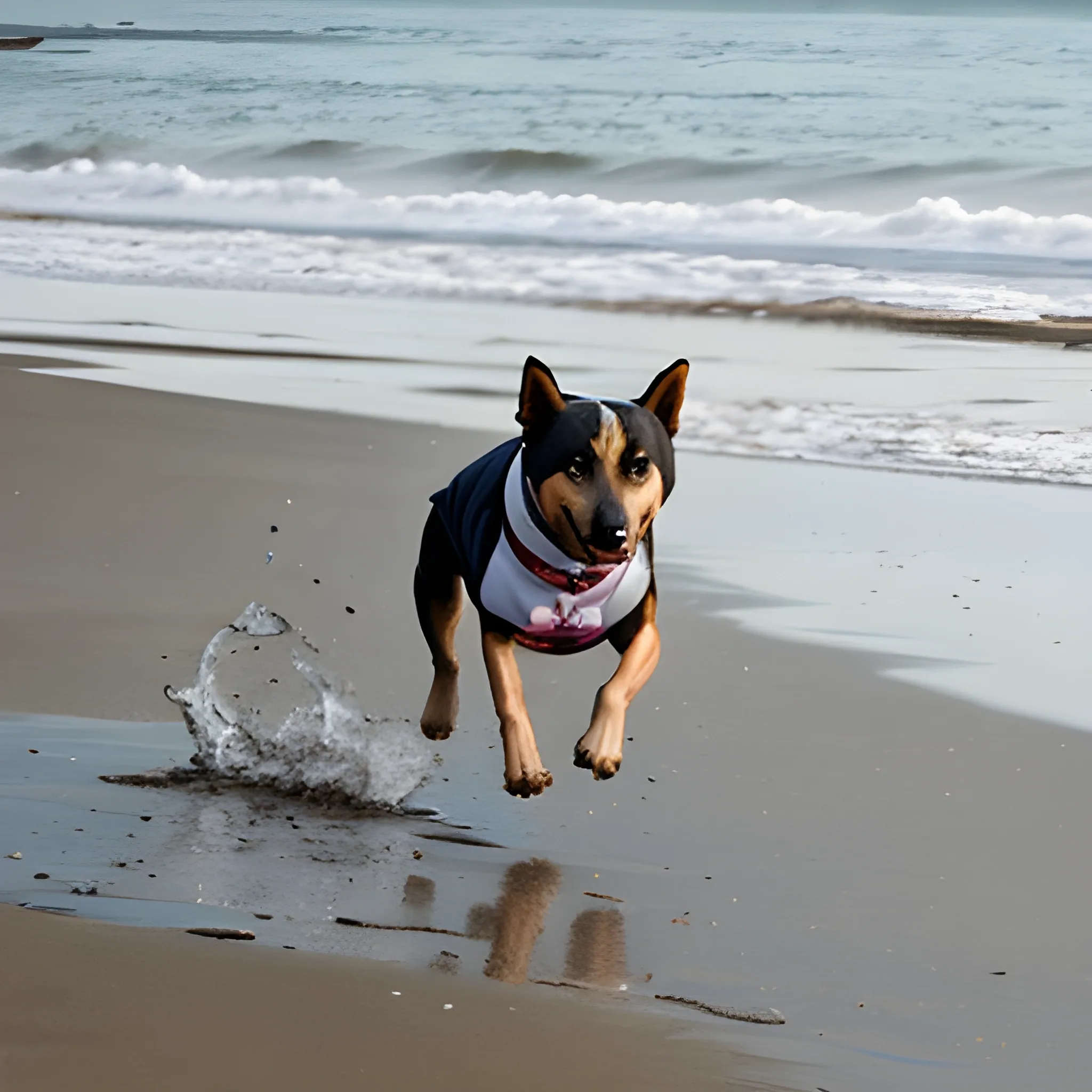 dog running on the beach