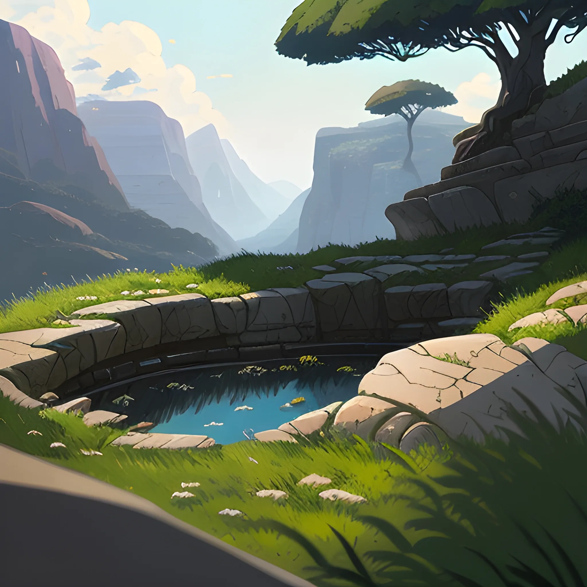 close-up of cracked ground, small stones and some herbs... in the style of makoto shinkai and greg rutkowski and albert bierstadt and james gurney