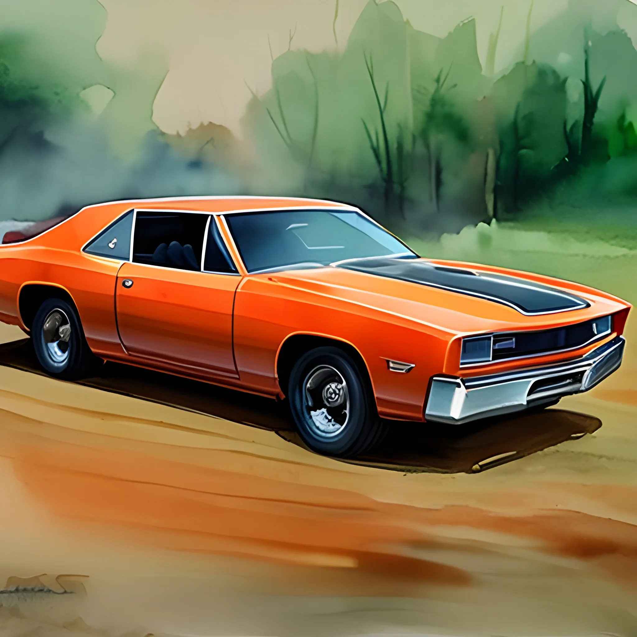 Car General Lee of Hazard's dukes
Water Color