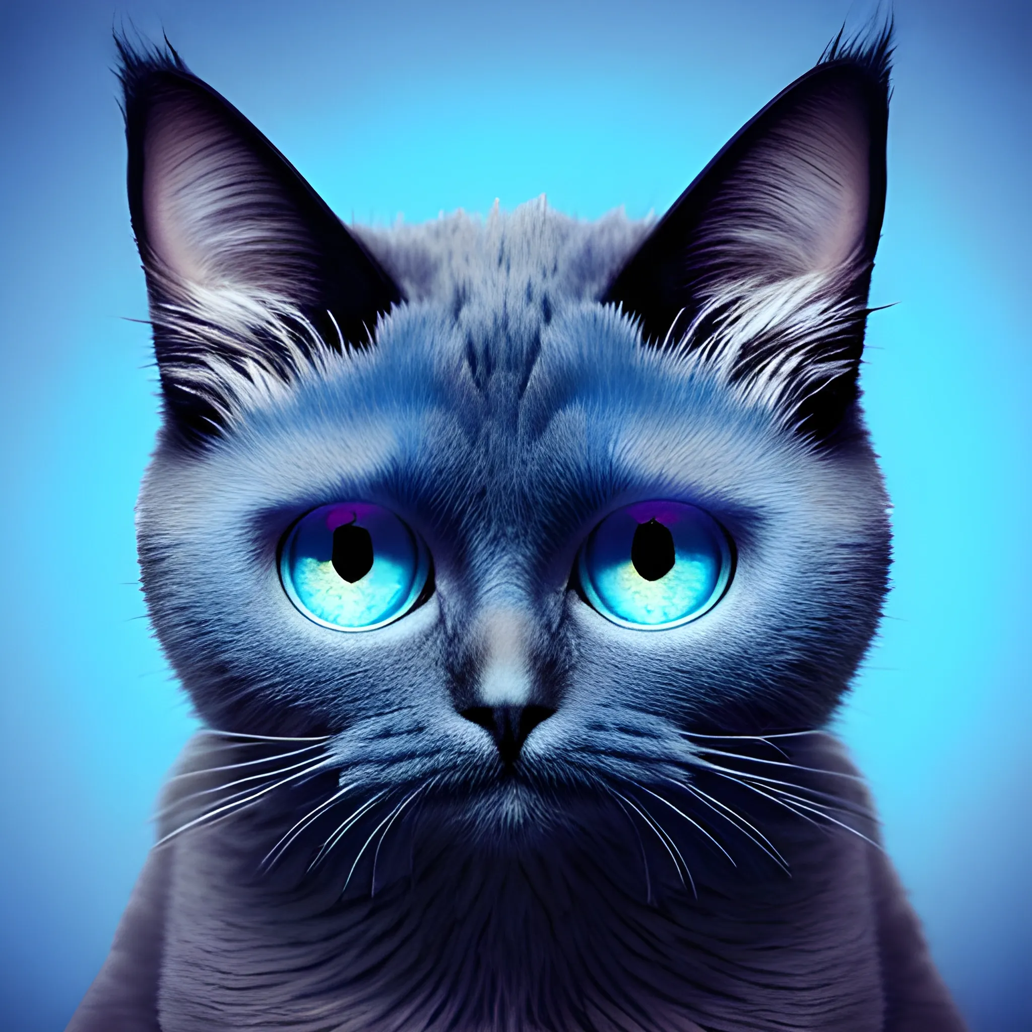 blue monster cat with 3 eyes 