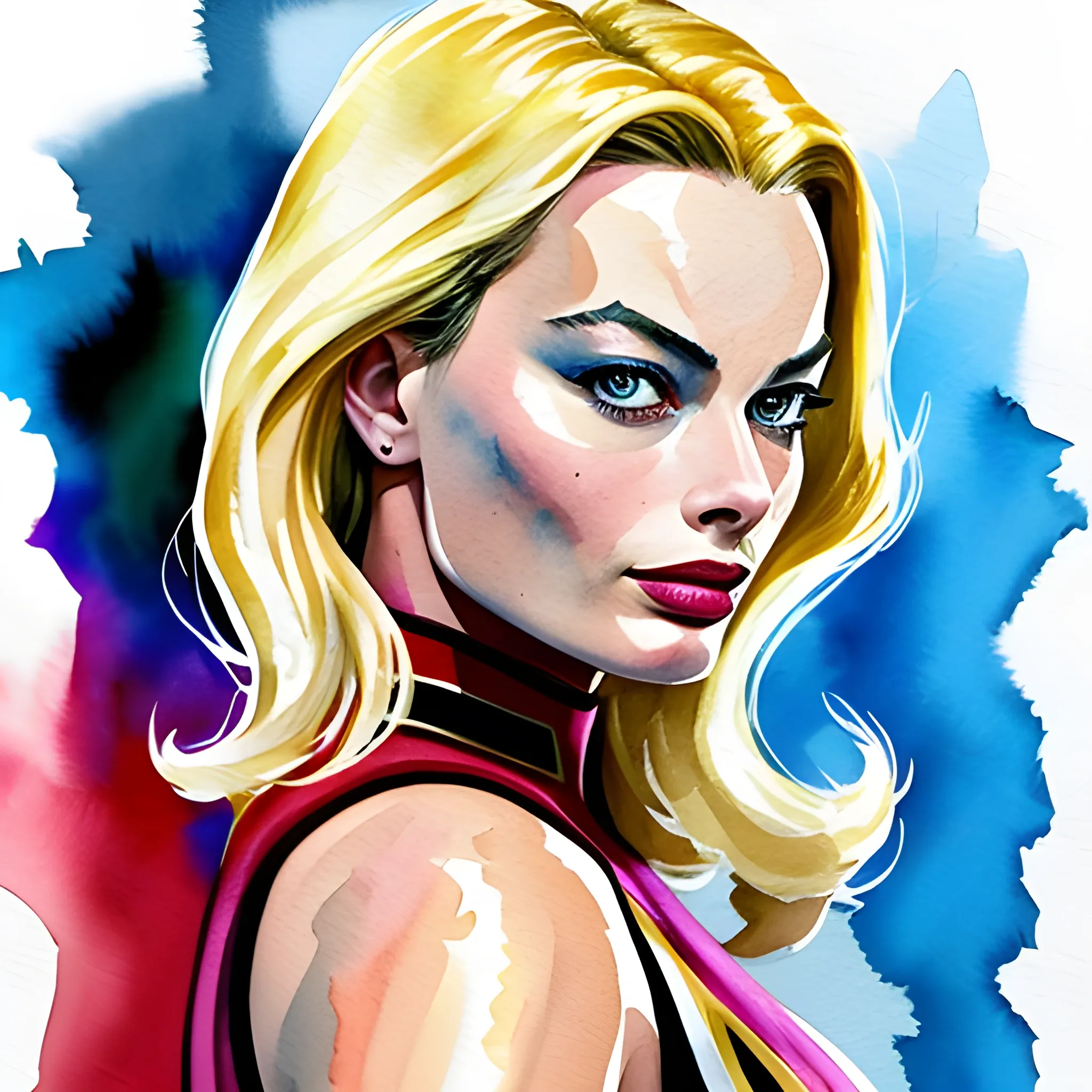 Margot Robbie as Capitana Marvel characters, Watercolor - Arthub.ai