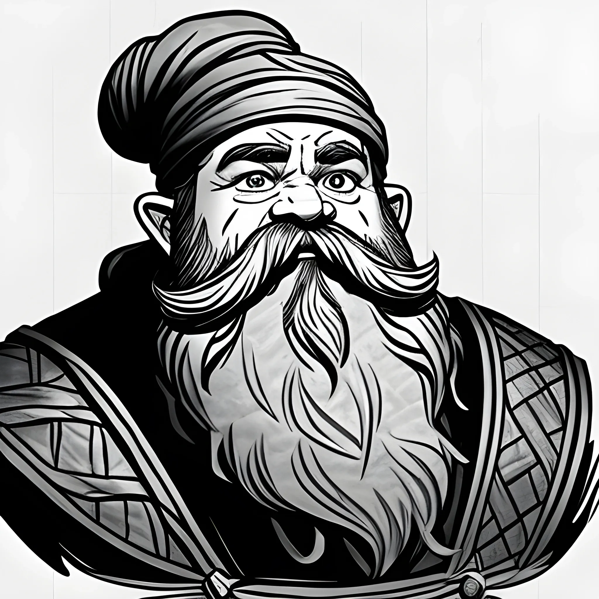 dwarf, built, cleric, middle aged, beard , dnd artstyle, black and white, Pencil Sketch