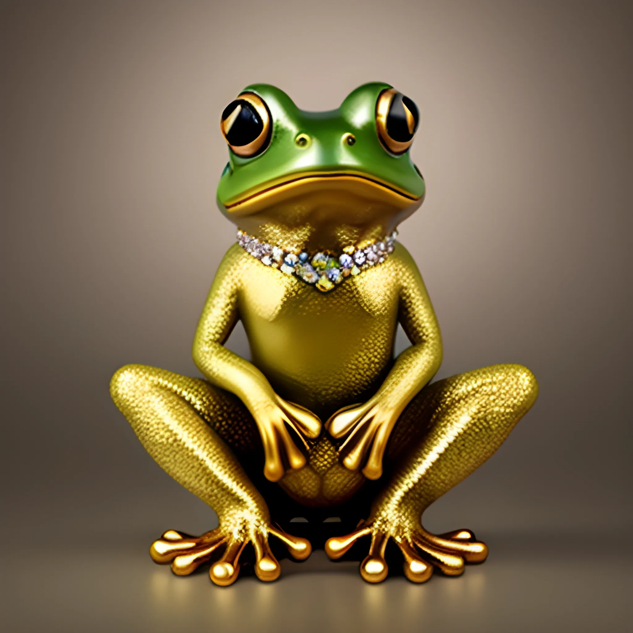 frog statue with crystal eyes, highly detailed, golden

