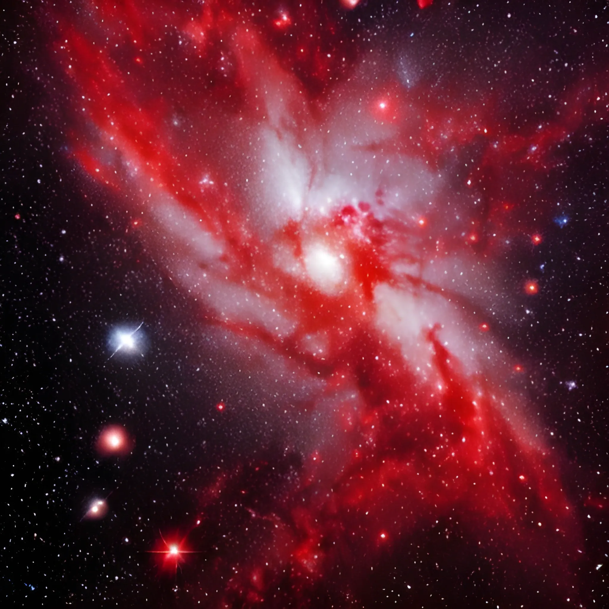 red galaxy with clouds
