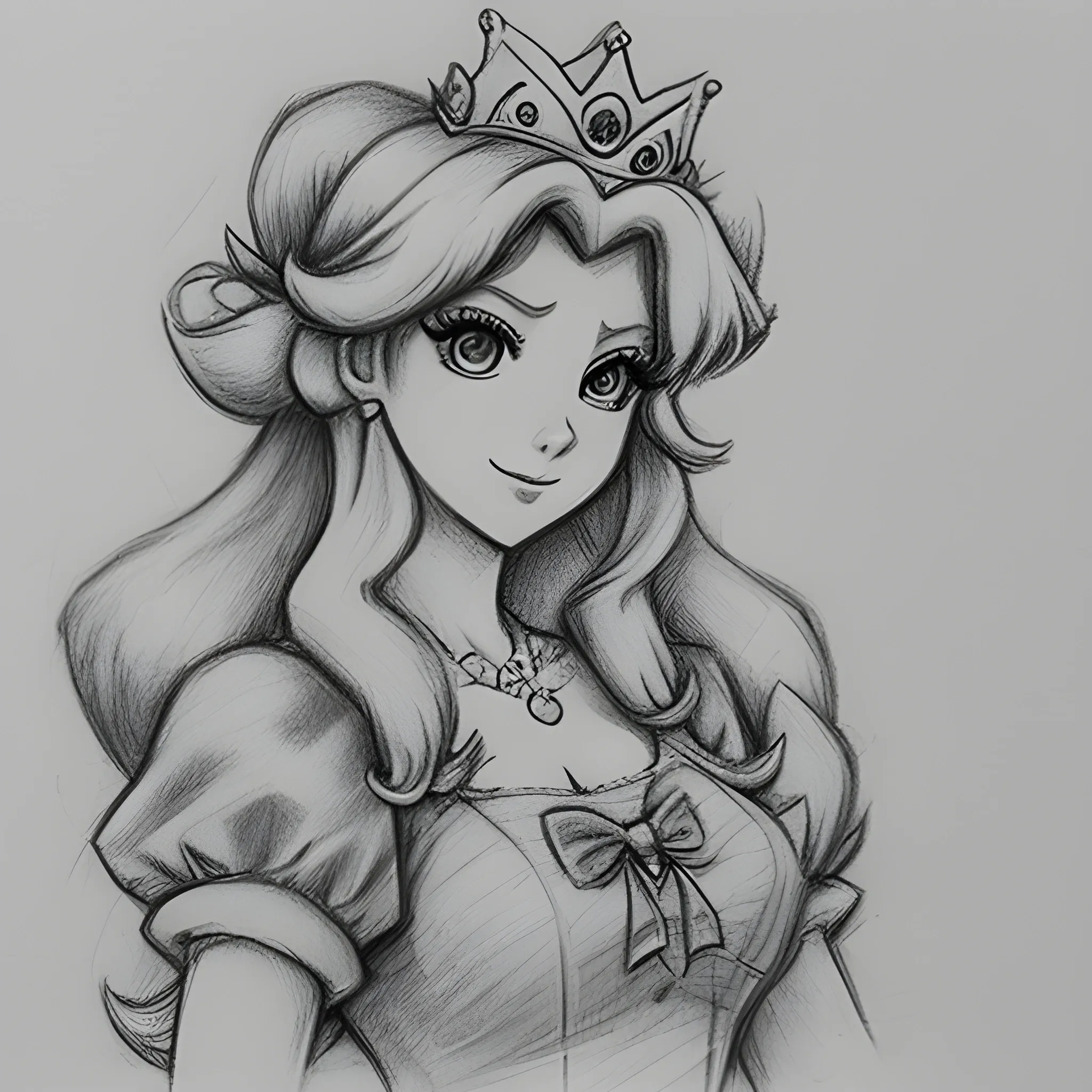 Princess Peach, Pencil Sketch, Oil Painting