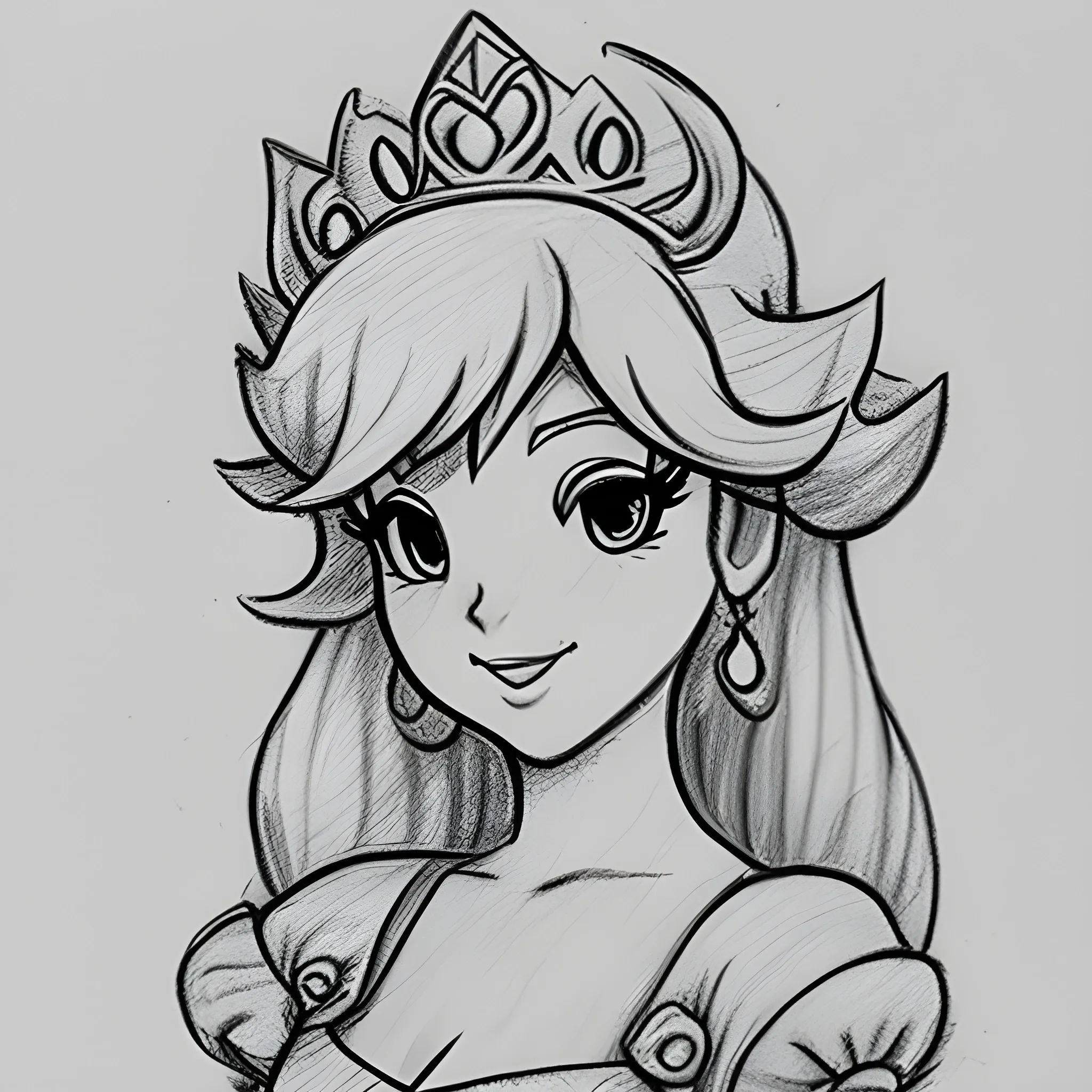 Princess Peach, Cartoon, Pencil Sketch