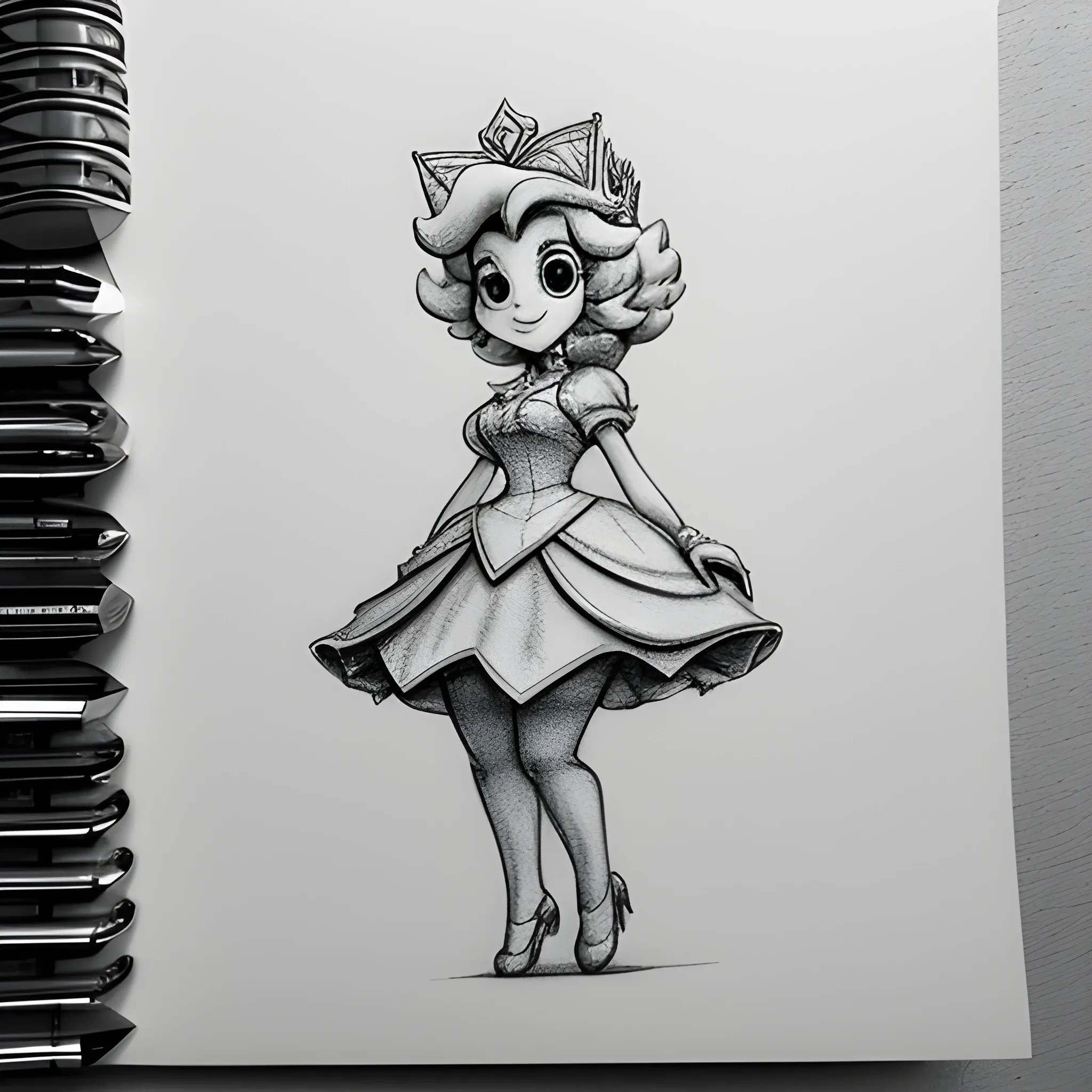 Princess Peach, mini short tight, Pencil Sketch