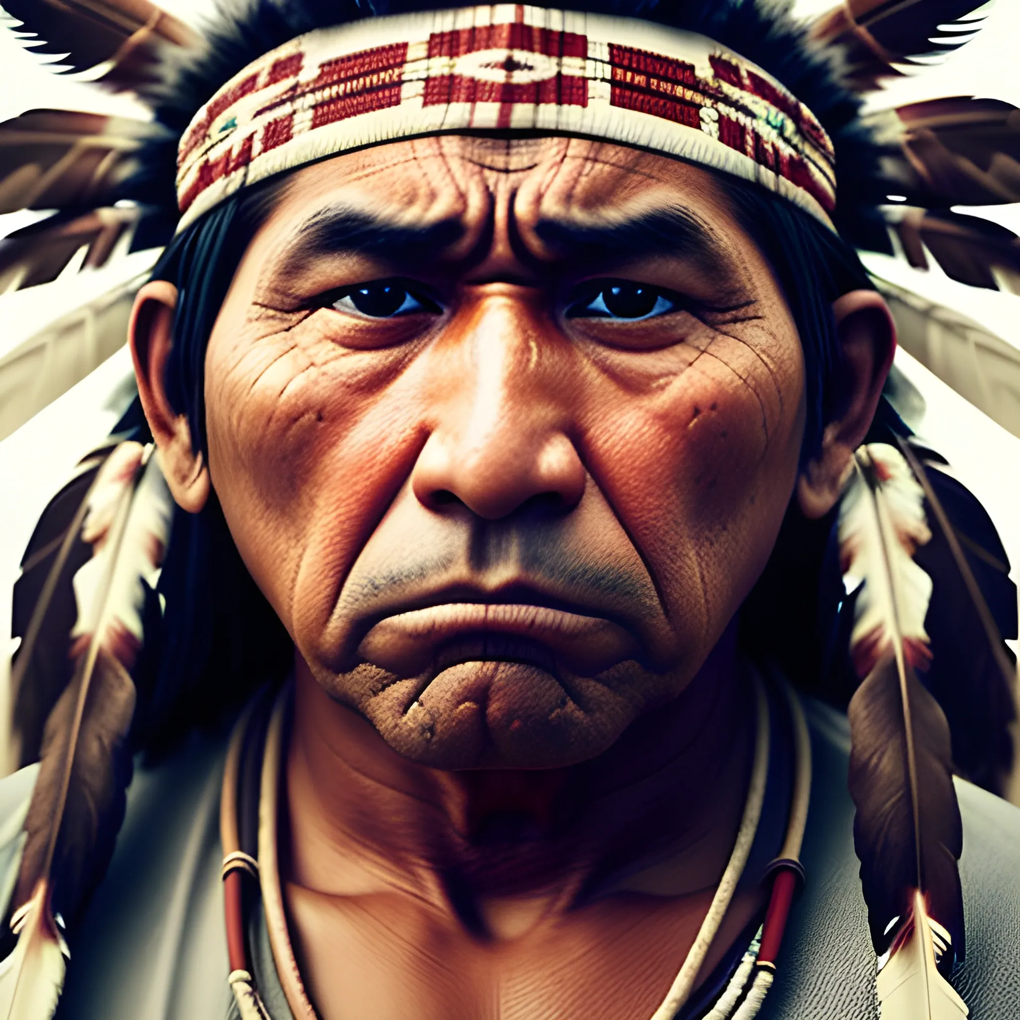 face of American Indian sad because he lost his family