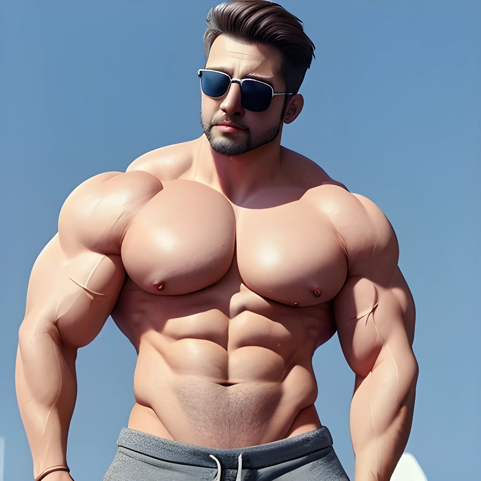 Big Pectoralis, Pants Bulged, Sunglasses , Cartoon