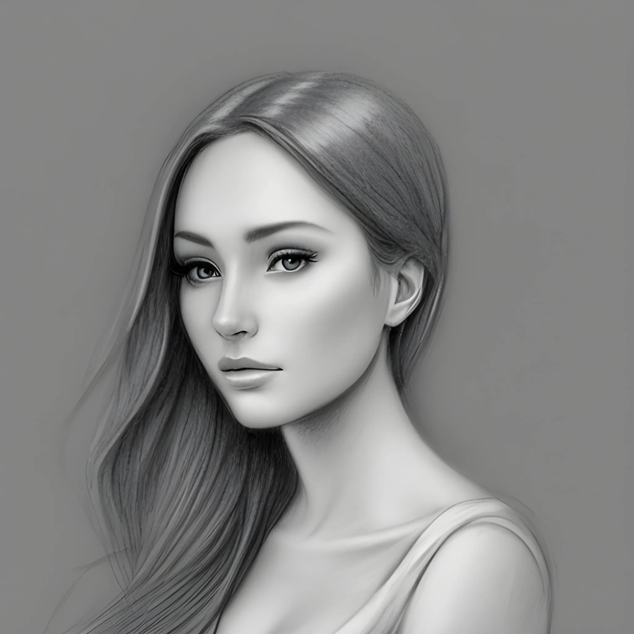 Portrait of beautiful woman, gray tones, solemn and elegant, professional photography, Pencil Sketch