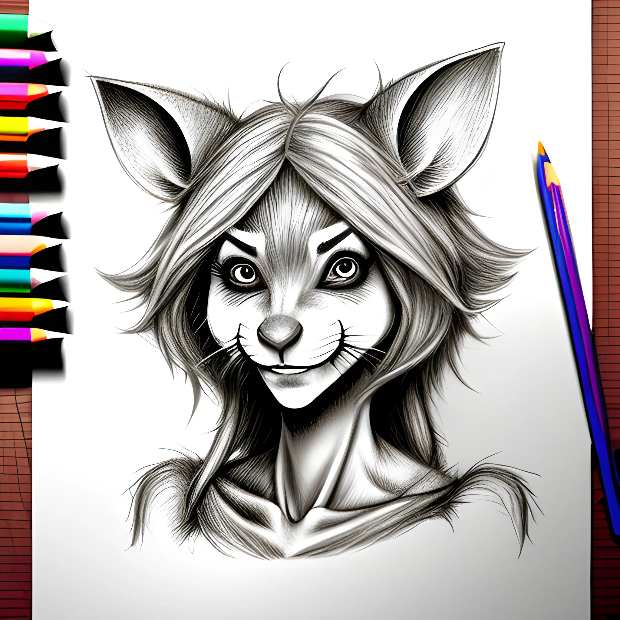 human rat female , furry ,muntant ,creature , Cartoon , , Pencil Sketch laboratz 