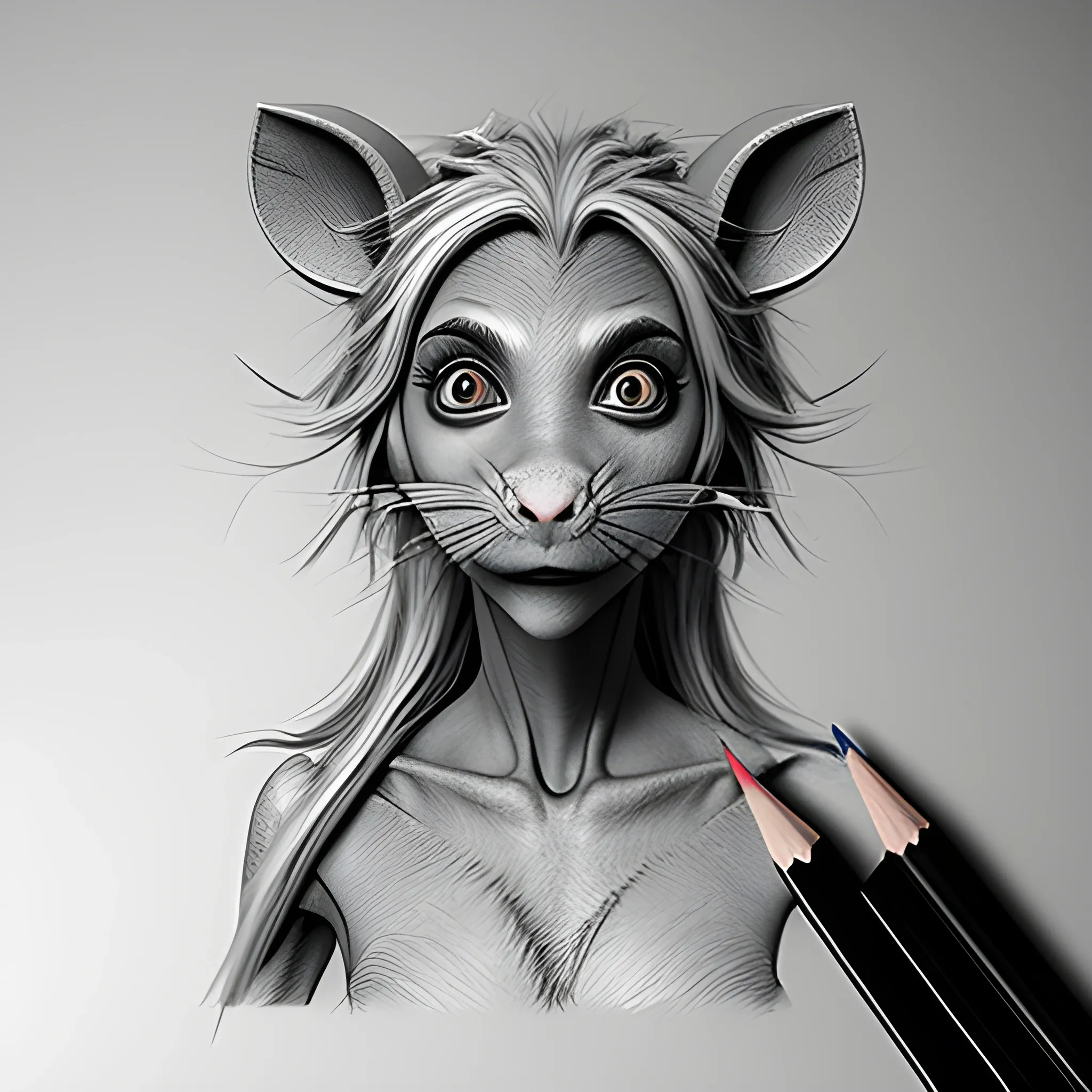 human rat female , furry ,muntant ,creature , Cartoon , , Pencil Sketch laboratz , 3D