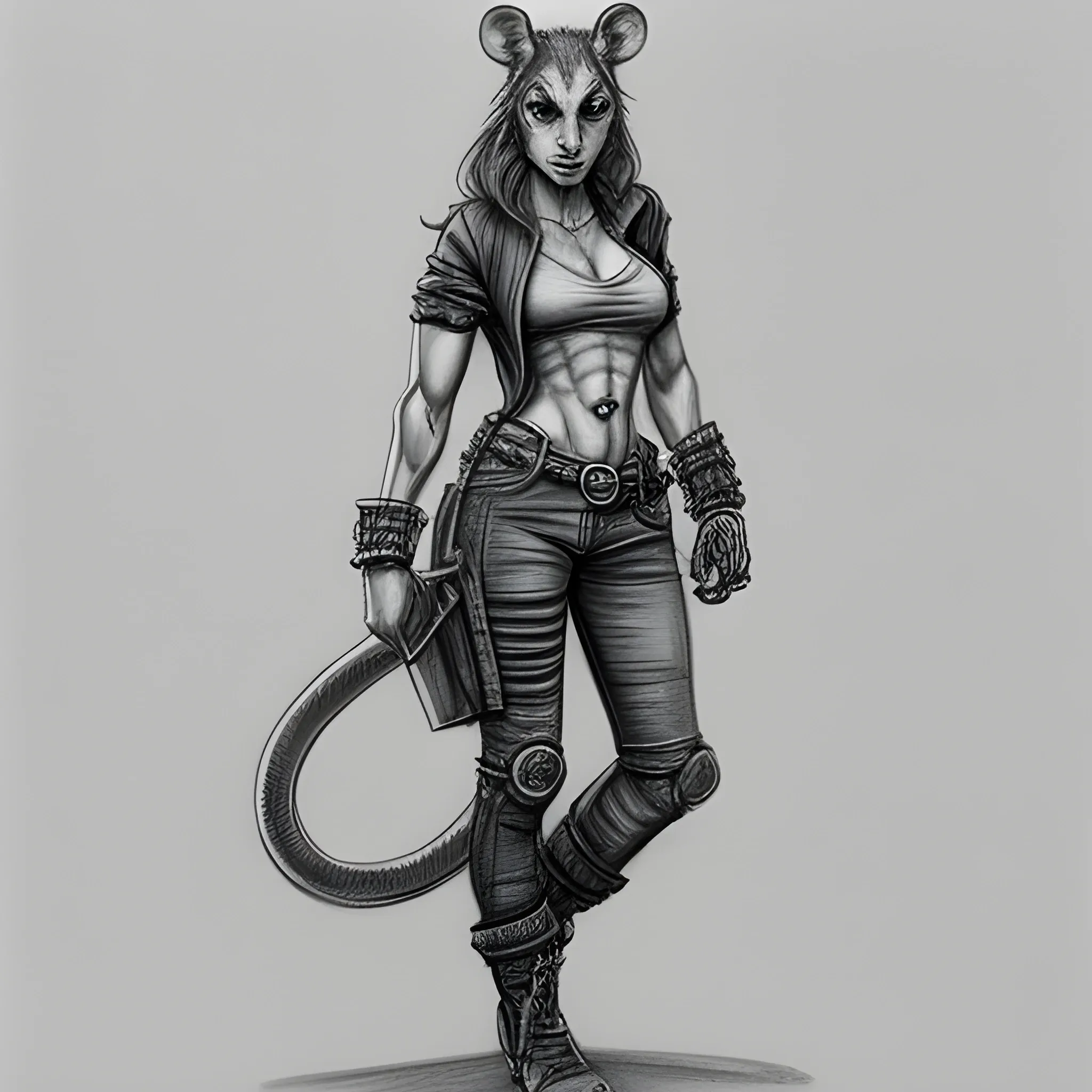 Woman rat badass full body ,Pencil Sketch