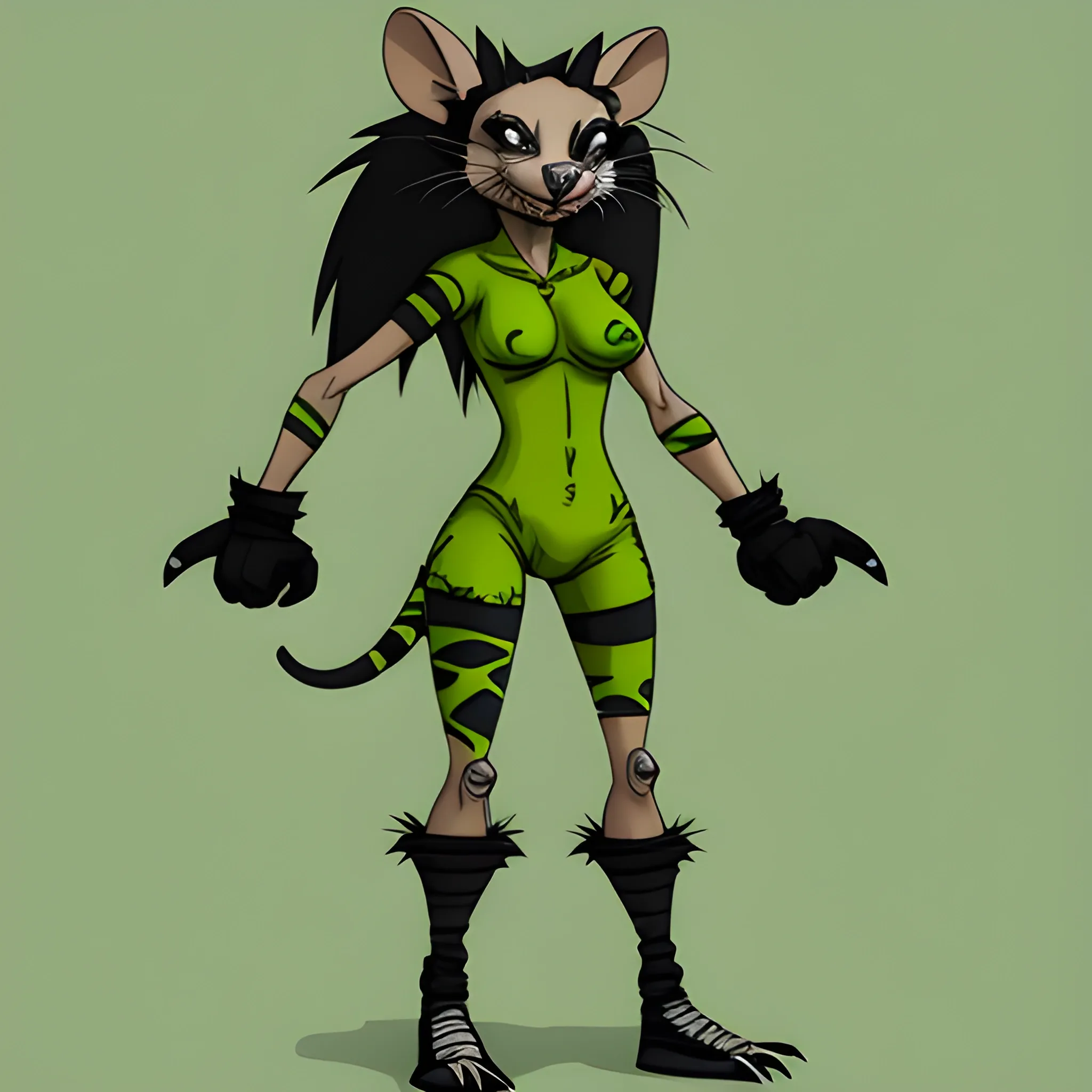 Wererat female badass full body color green big legs ,Cartoon