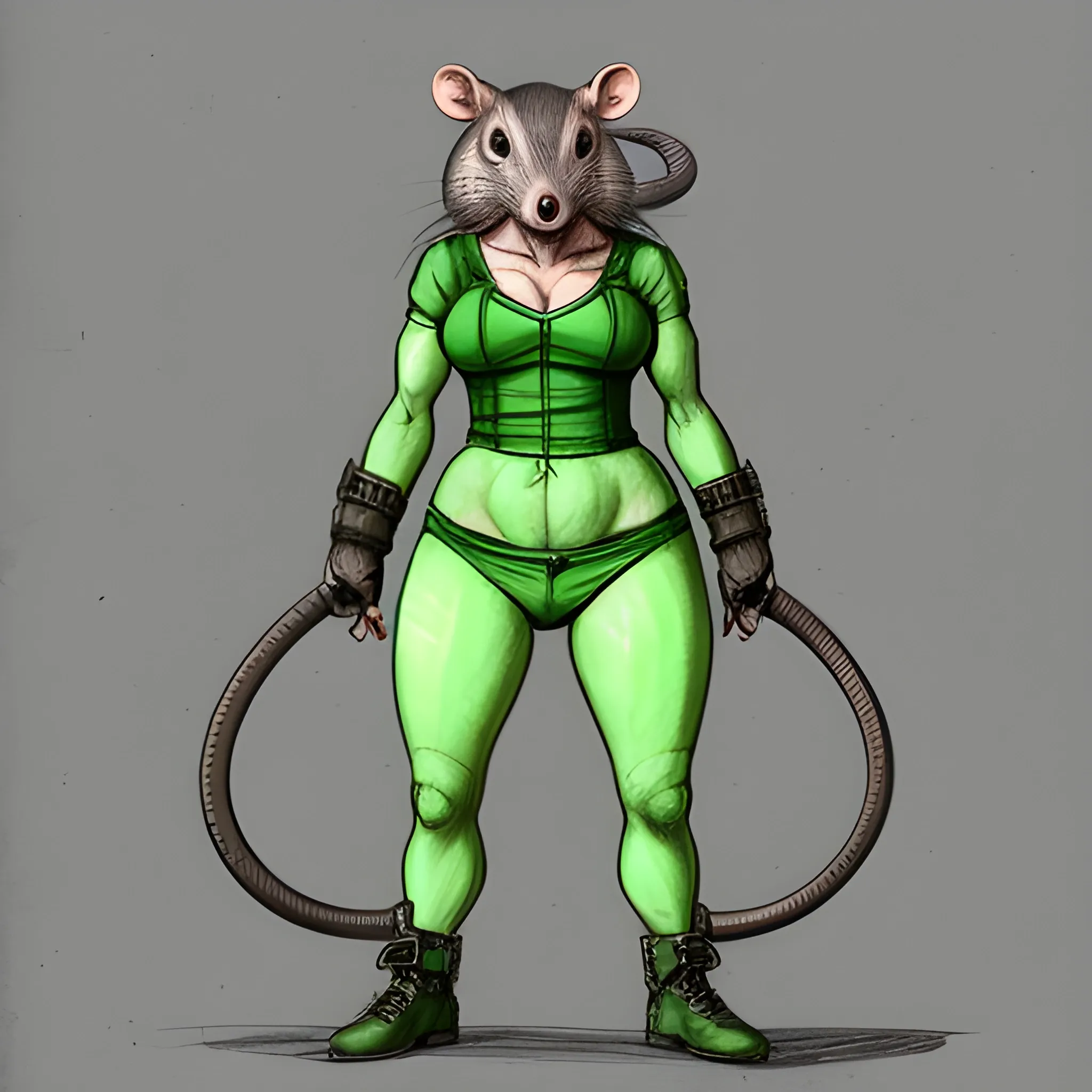  Rat female badass full body color green ,C, Pencil Sketch laboratz big body