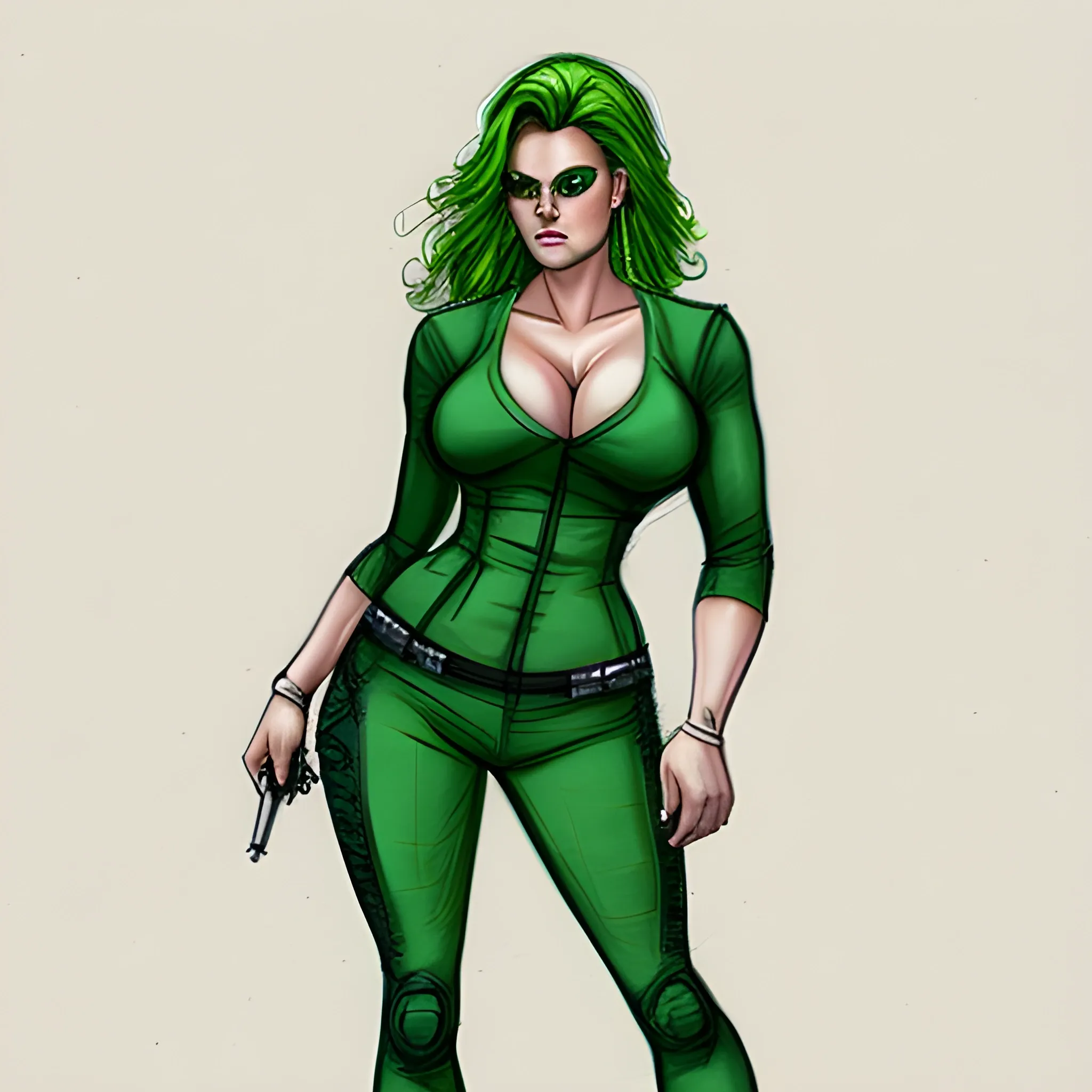 Madure woman badass full body color green ,C, Pencil Sketch laboratz big body