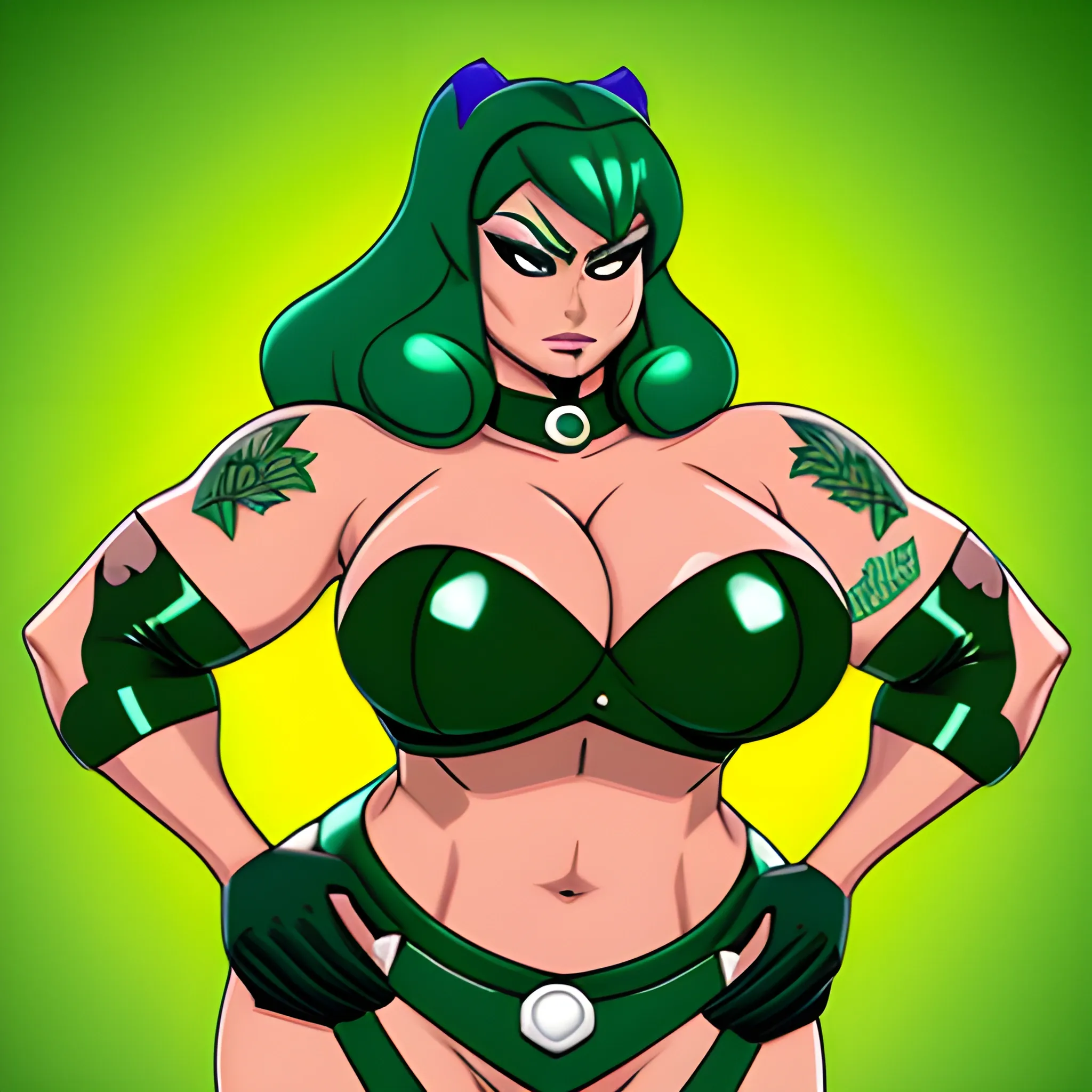 Madure woman badass full body color green ,C,  laboratz big body, Cartoon warrior big bust