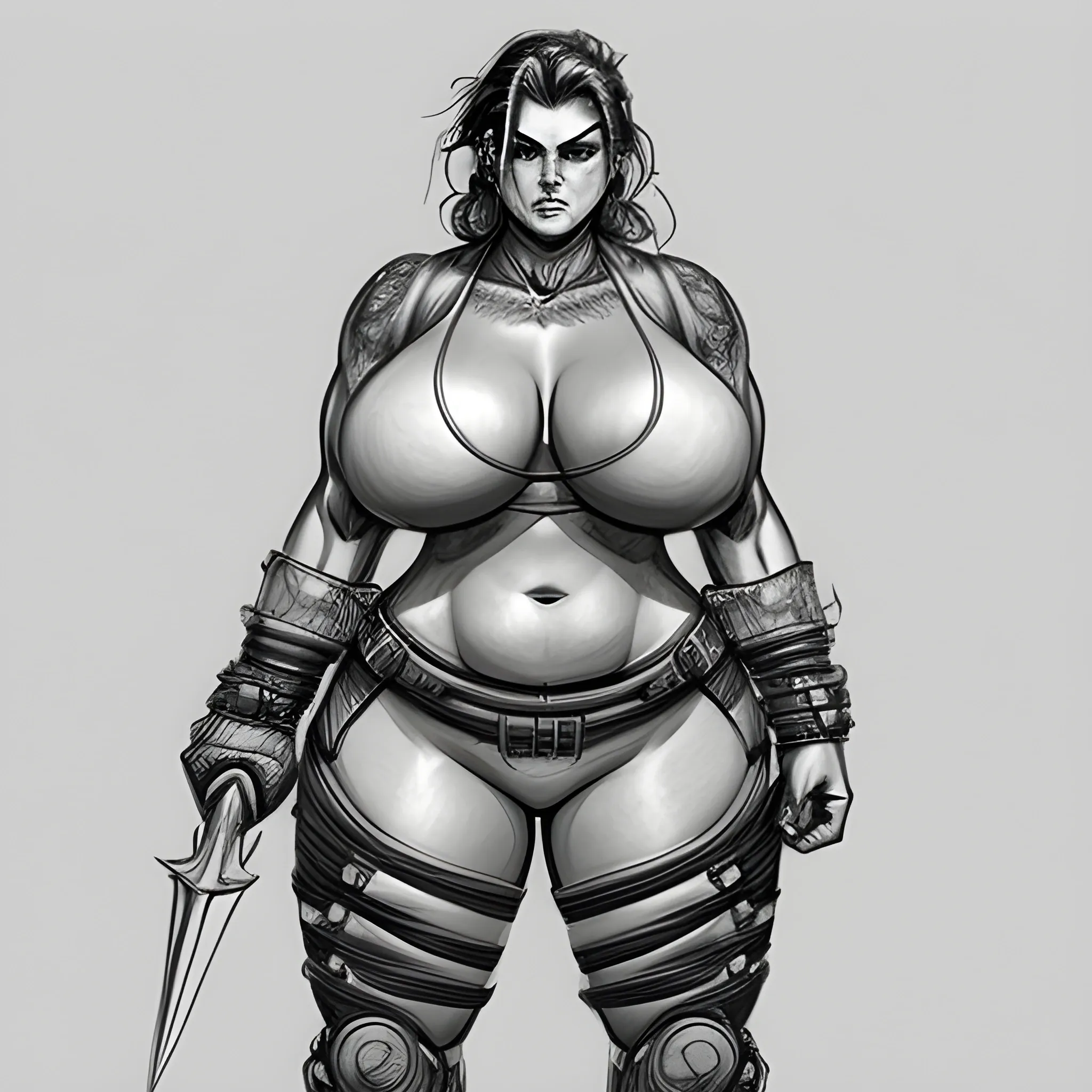 Madure woman badass full body ,  laboratz big body, warrior big bust, Pencil Sketch madure woman