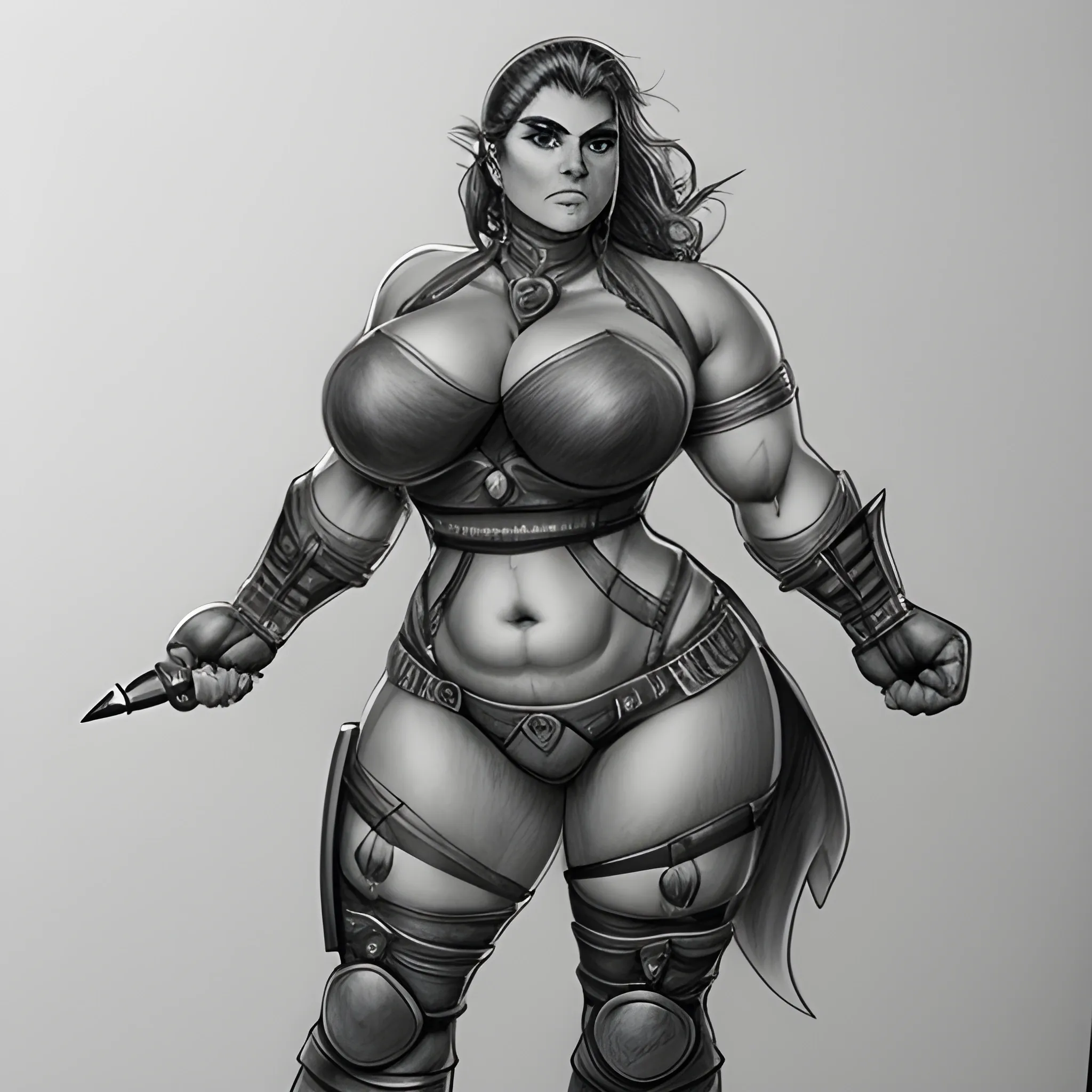 Madure woman badass full body ,  laboratz big body, warrior big bust, Pencil Sketch madure woman