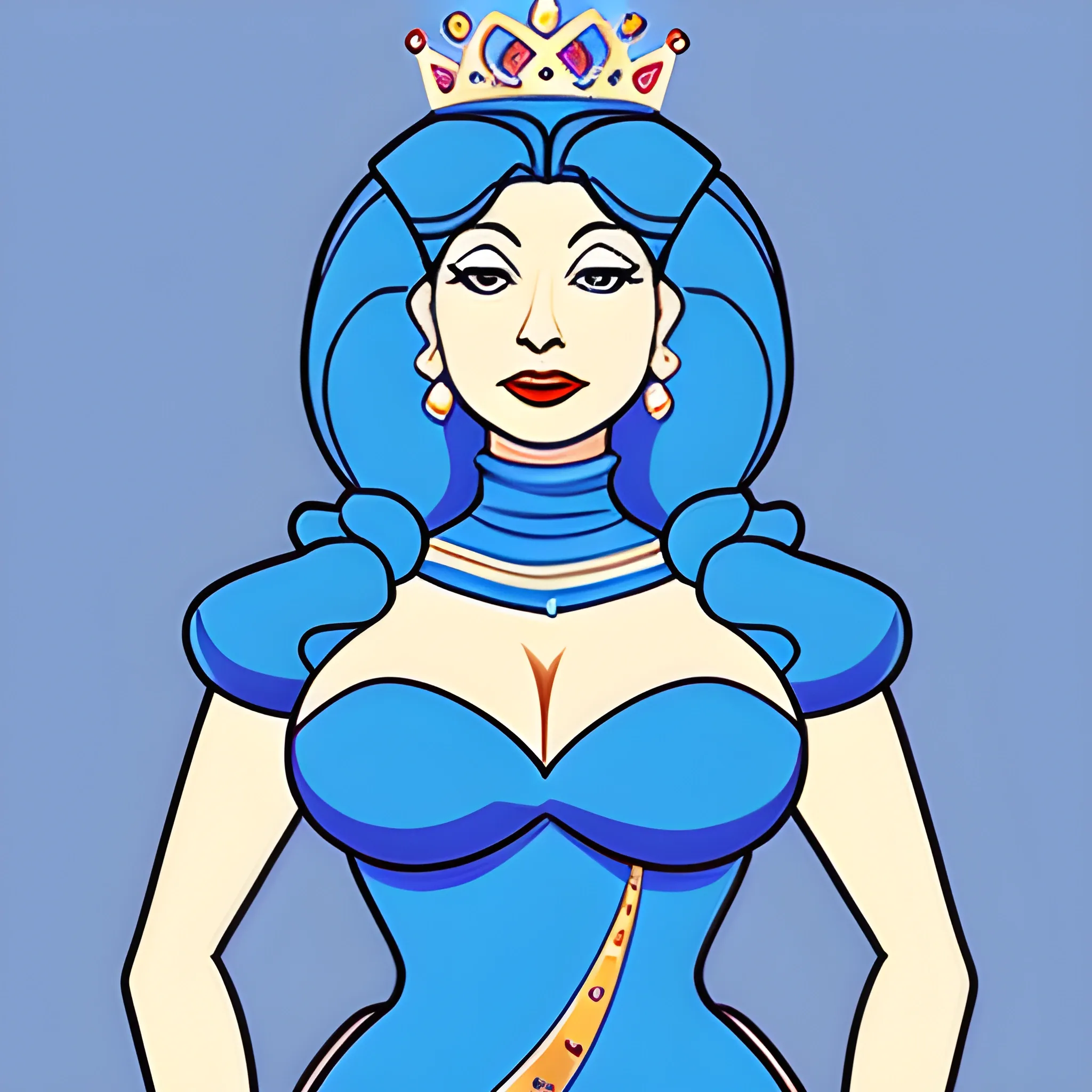 Queen ,full body , big bust, Cartoon