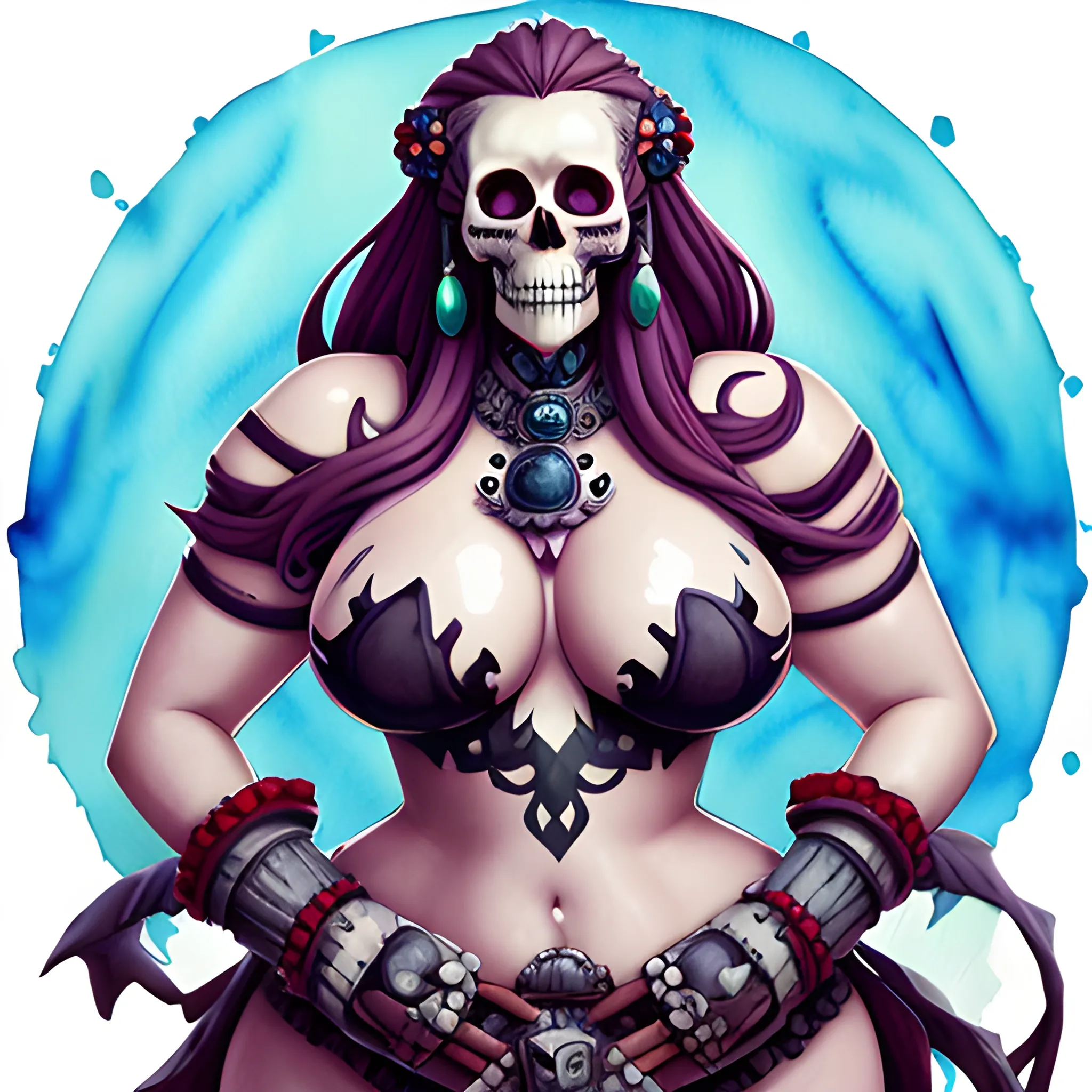 Skull queen female full body big bust big body , Water Color
